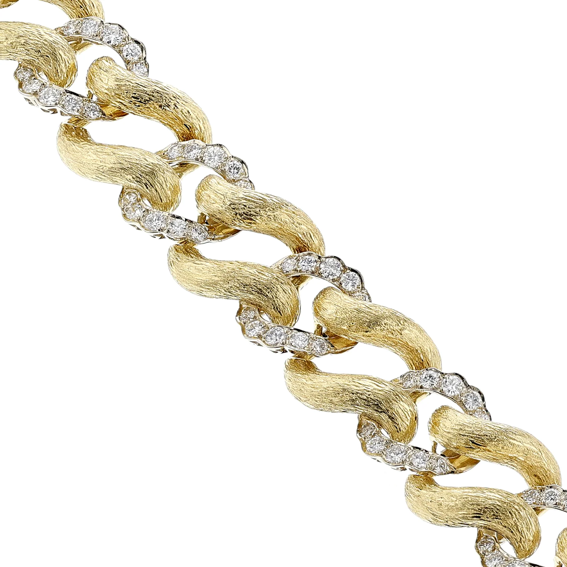 Two-Tone Large Link Textured Bracelet, 18k