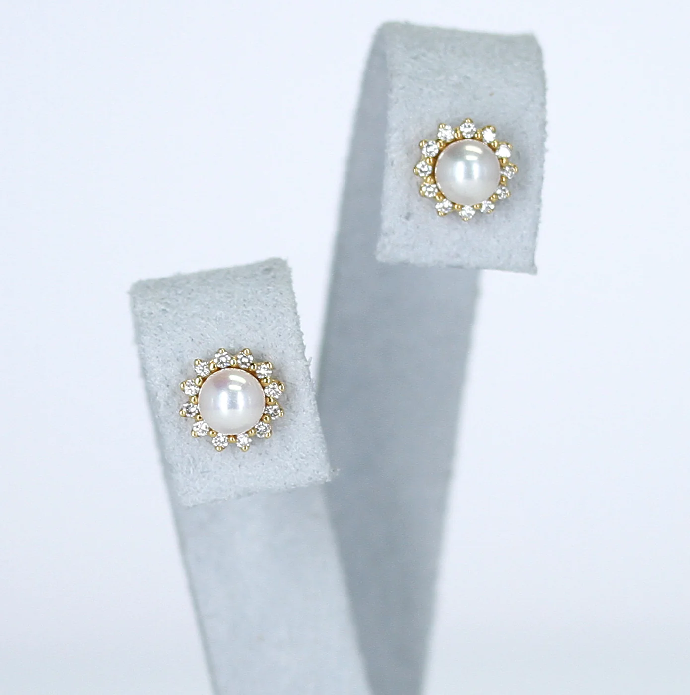 Tiffany & Co. Pearl and Diamond Earrings, 18 Karat Yellow Gold