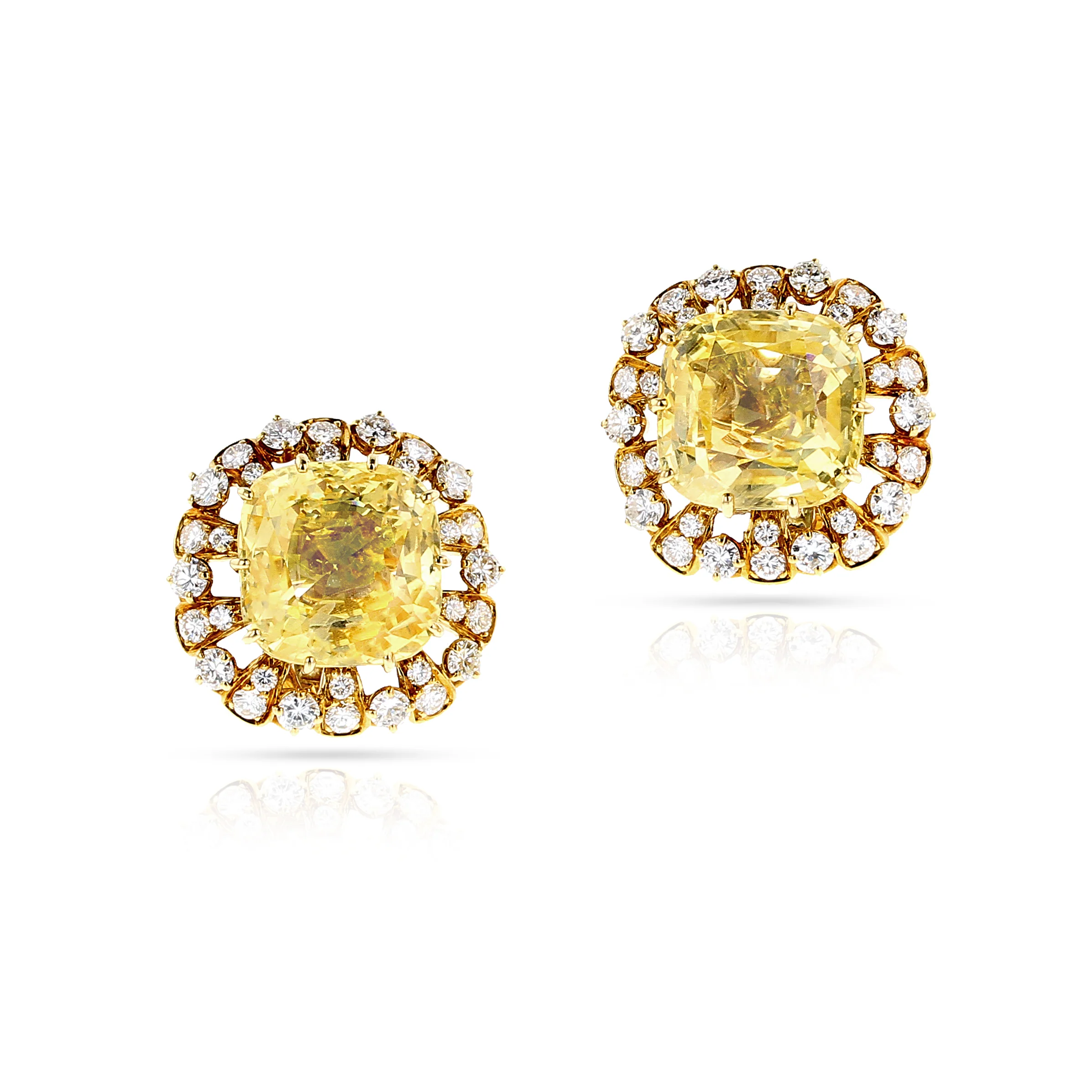 Van Cleef & Arpels 1970s No Heat Ceylon Yellow Sapphire and Diamond Necklace and Earring Set