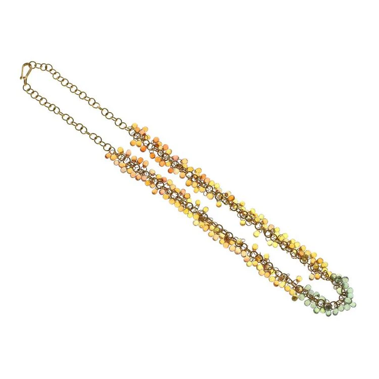 Fancy Color Sapphire Briolette Beads Gold Necklace