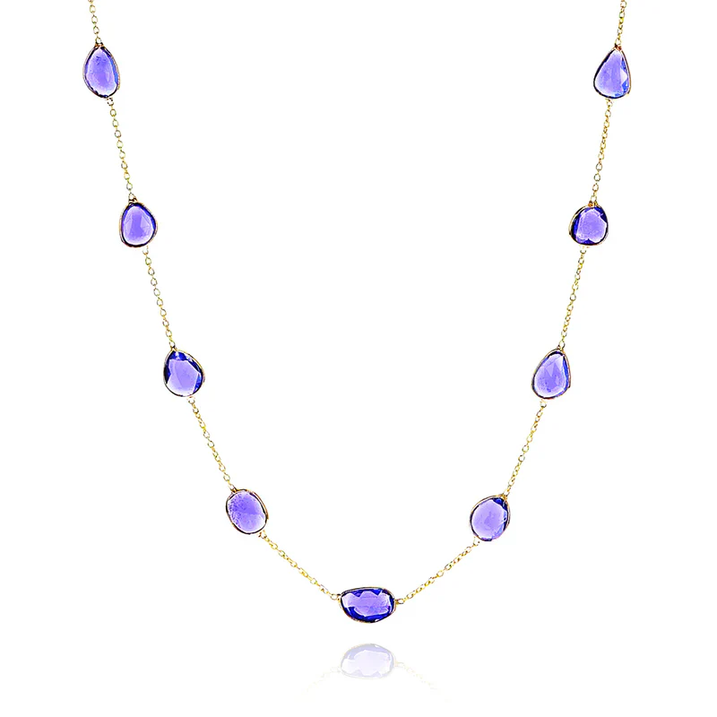 Mixed Cut Blue Sapphire Necklace, 18 Karat Gold
