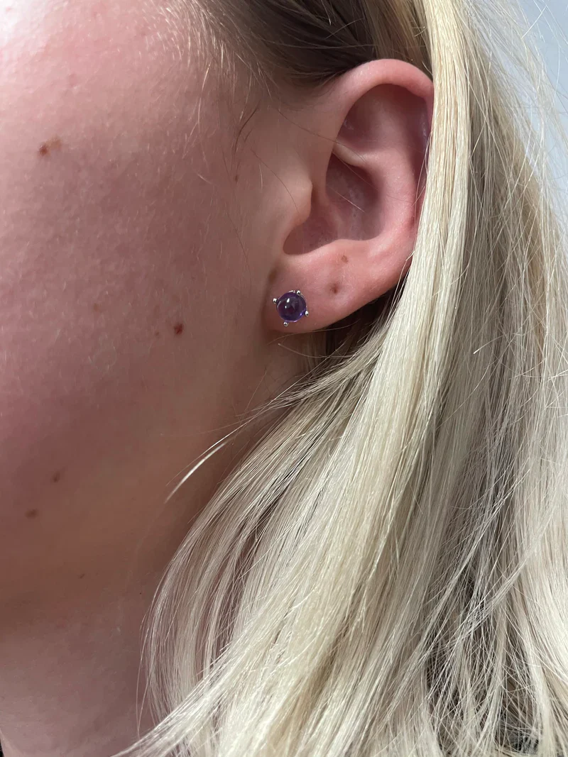 7MM Genuine Sapphire Round Cabochon Stud Earrings, Sterling Silver