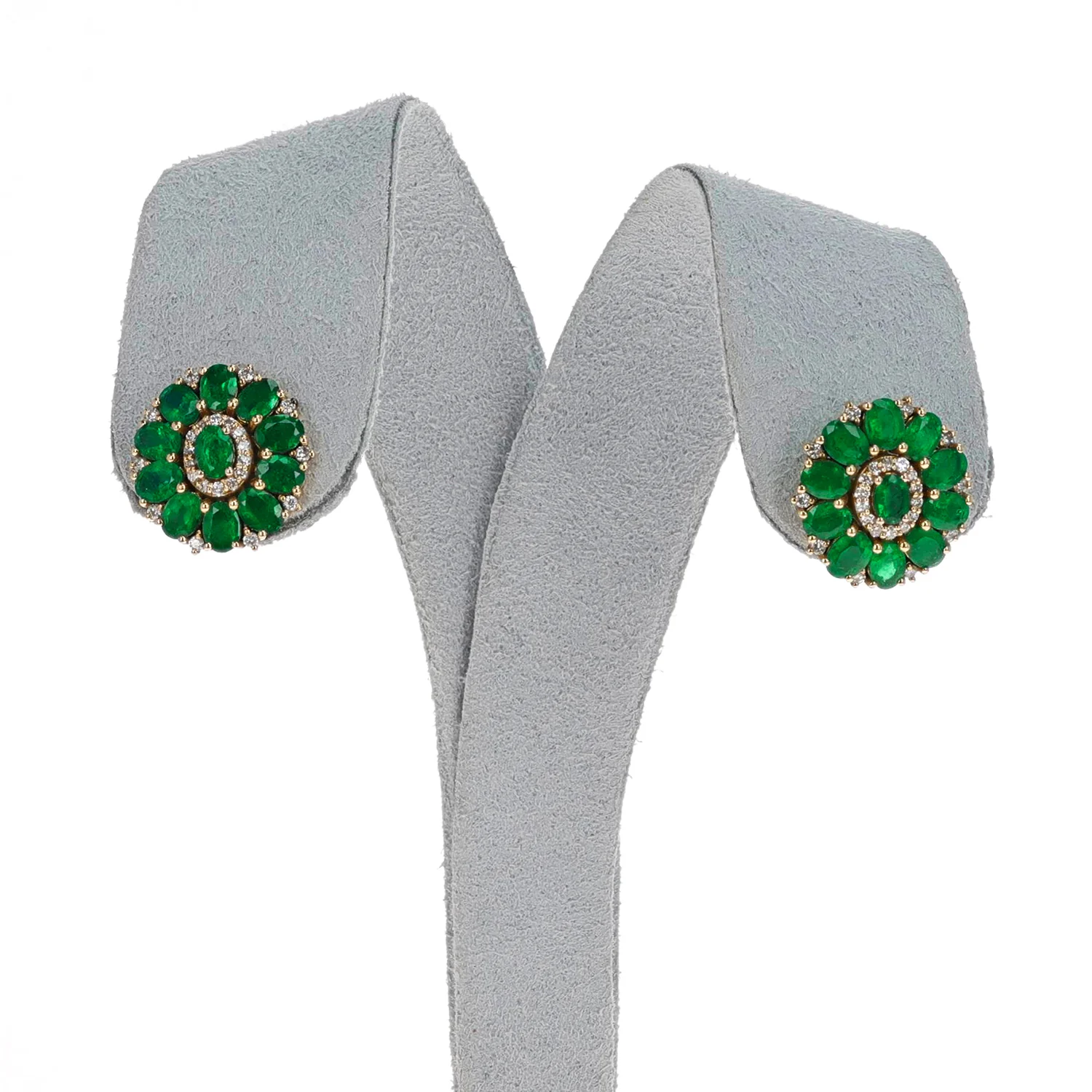 Oval Emerald and Diamond Floral Earrings, 18k