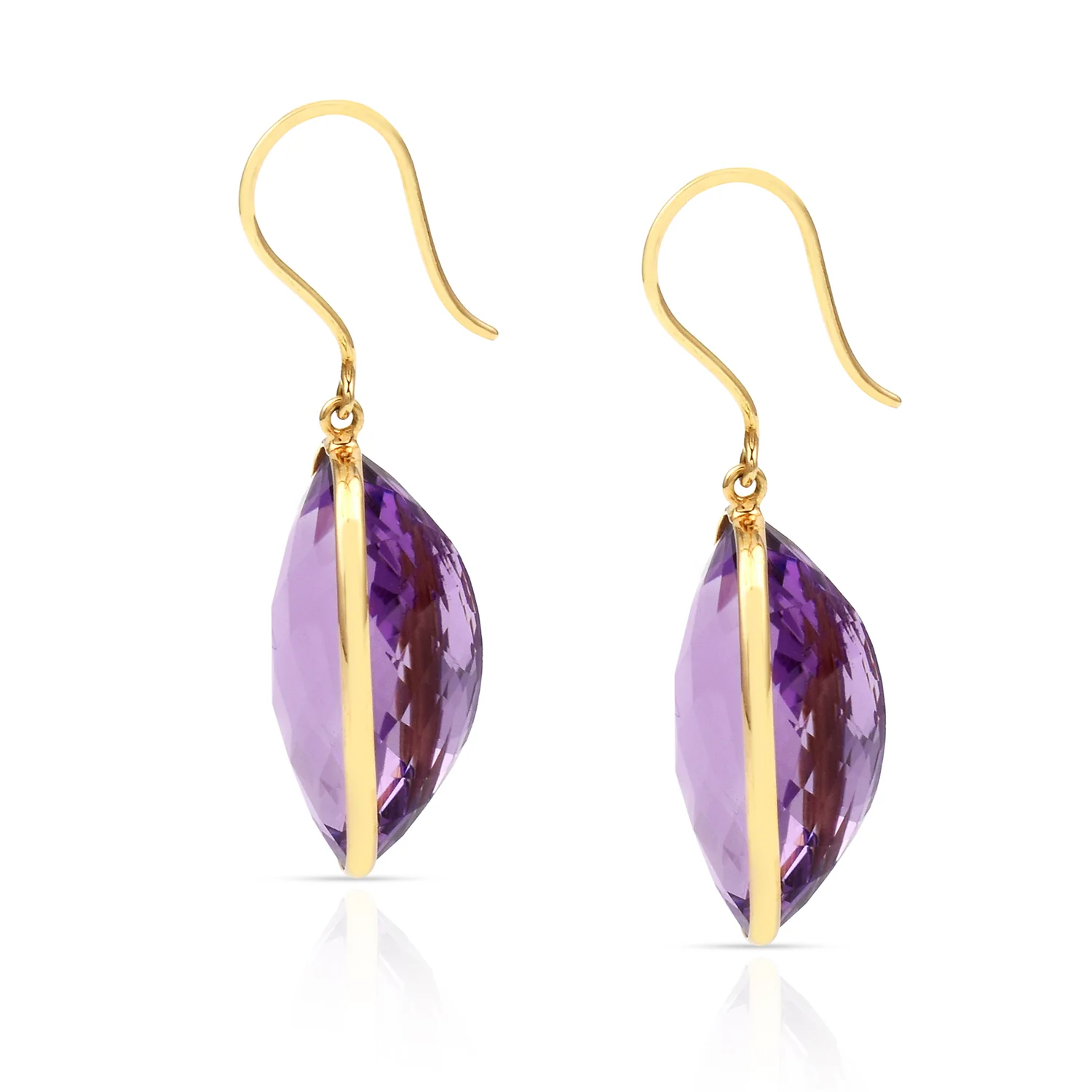 Amethyst Oval Shape Dangling Earrings, 18 Karat Yellow Gold