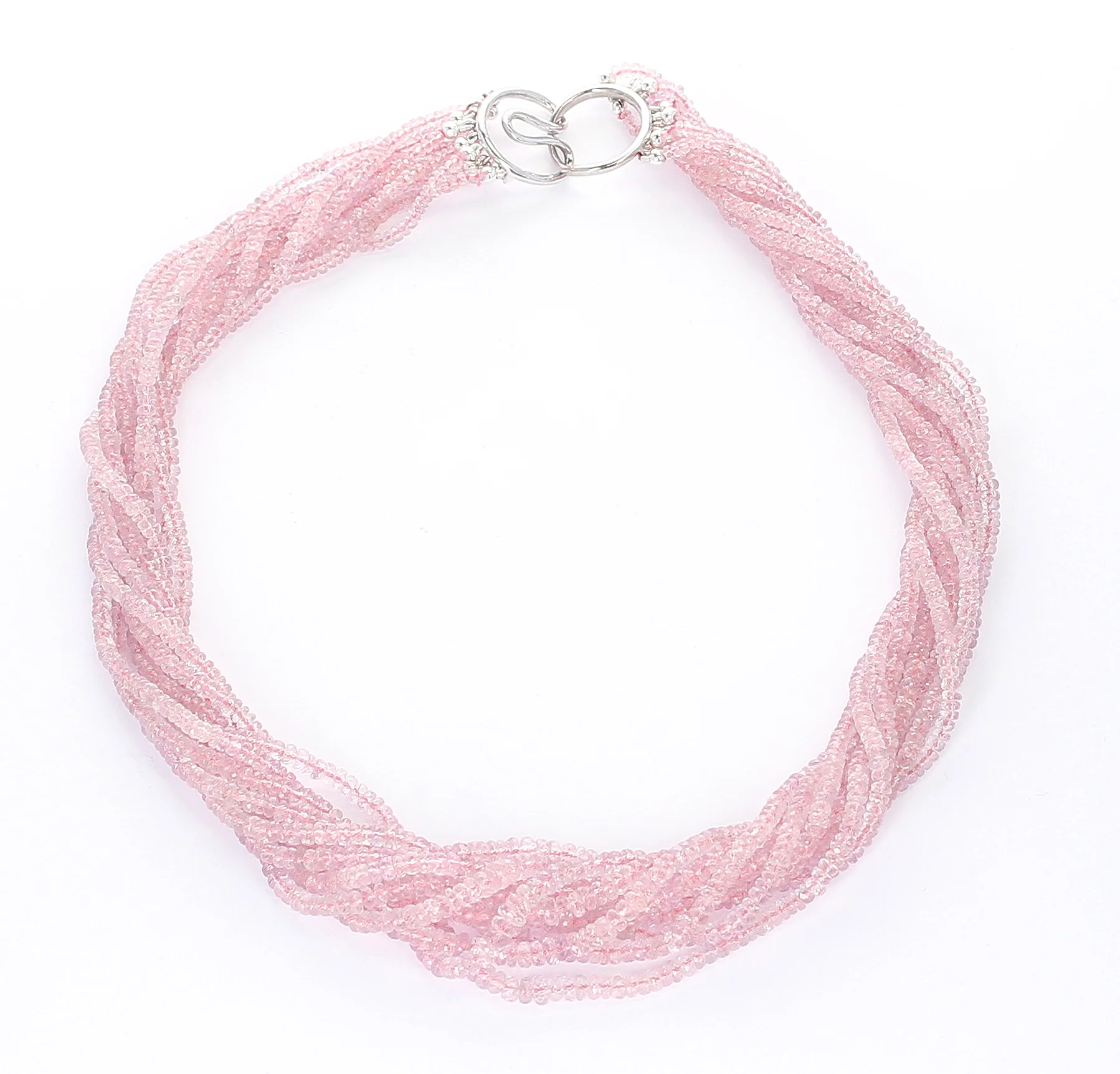 Natural Faceted Light Pink Sapphire Faceted Beads Choker Necklace,  18 Karat White Gold