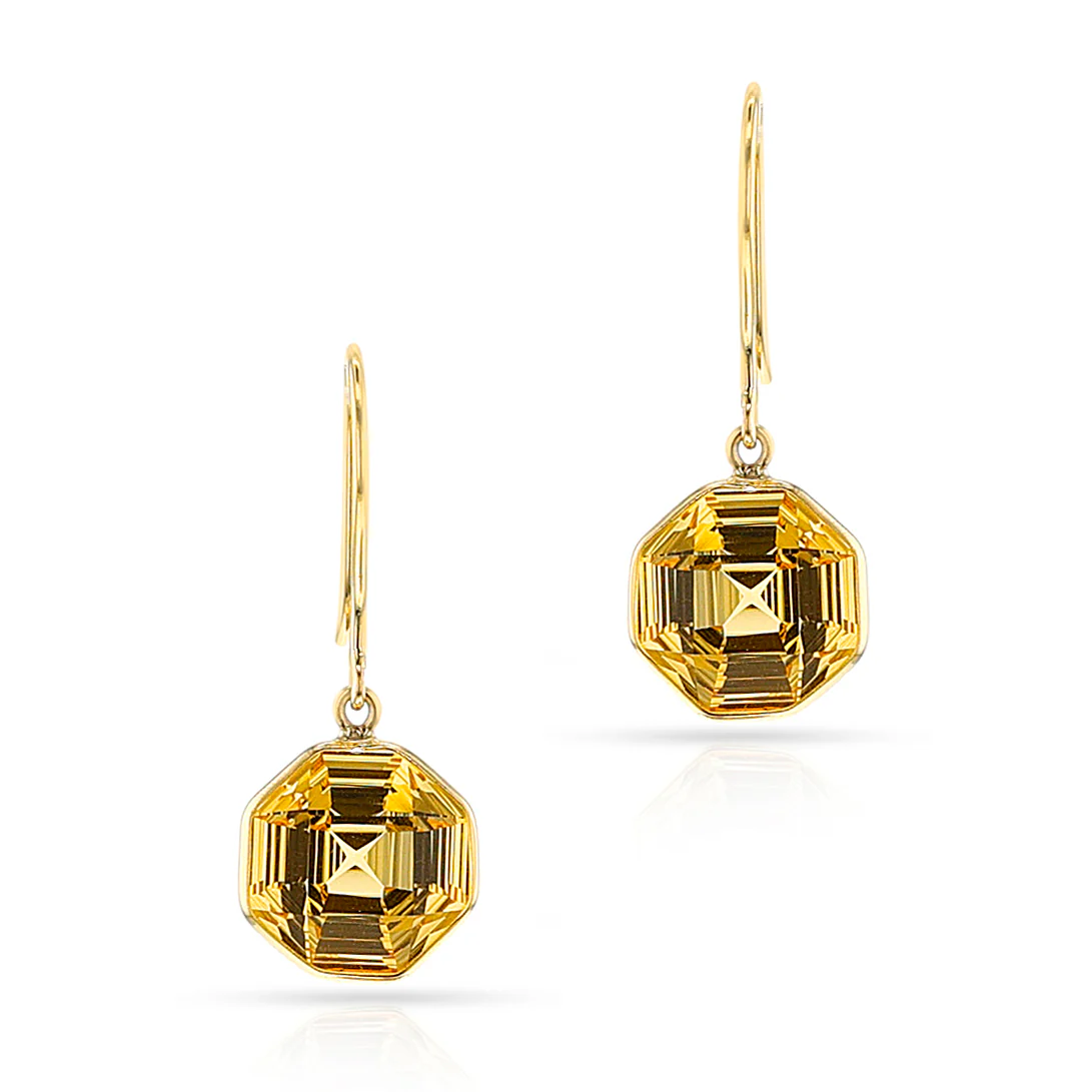 Octagonal-Cut Citrine Hoop Earrings, 18k