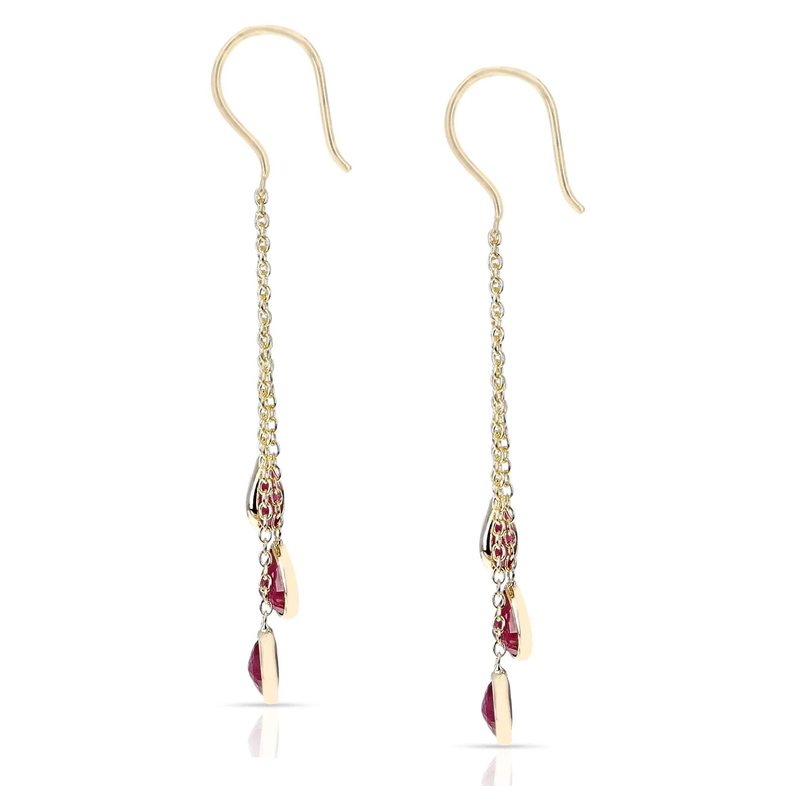 Ruby Pear Shape Dangling Earrings made in 18 Karat Yellow Gold.