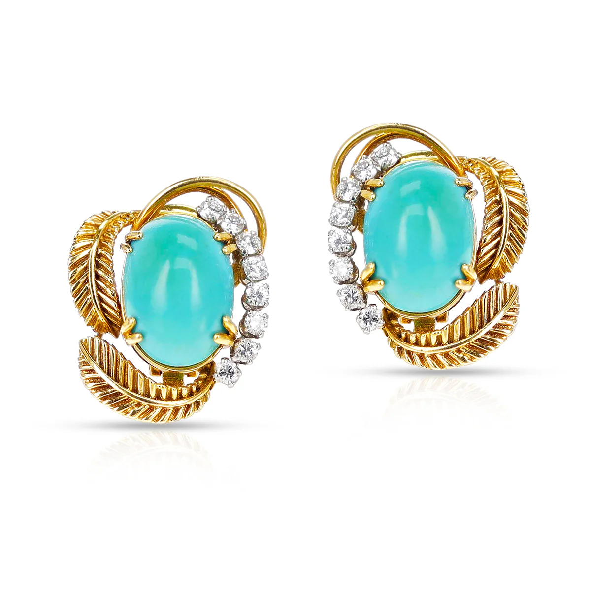 Boucheron Turquoise Cabochon and Diamond Earrings, 18k