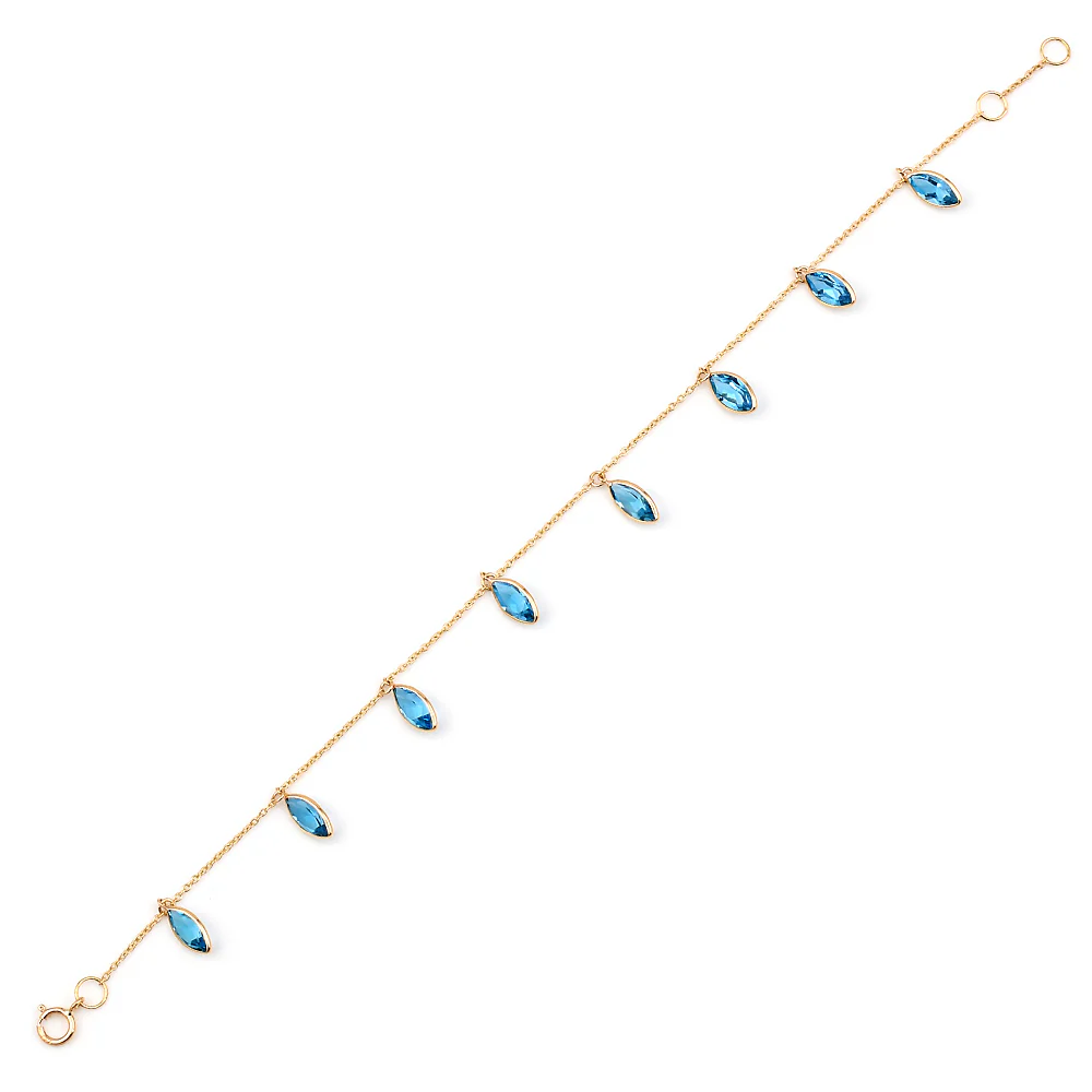 Marquise Genuine Blue Topaz, 18k Yellow Gold Adjustable Bracelet