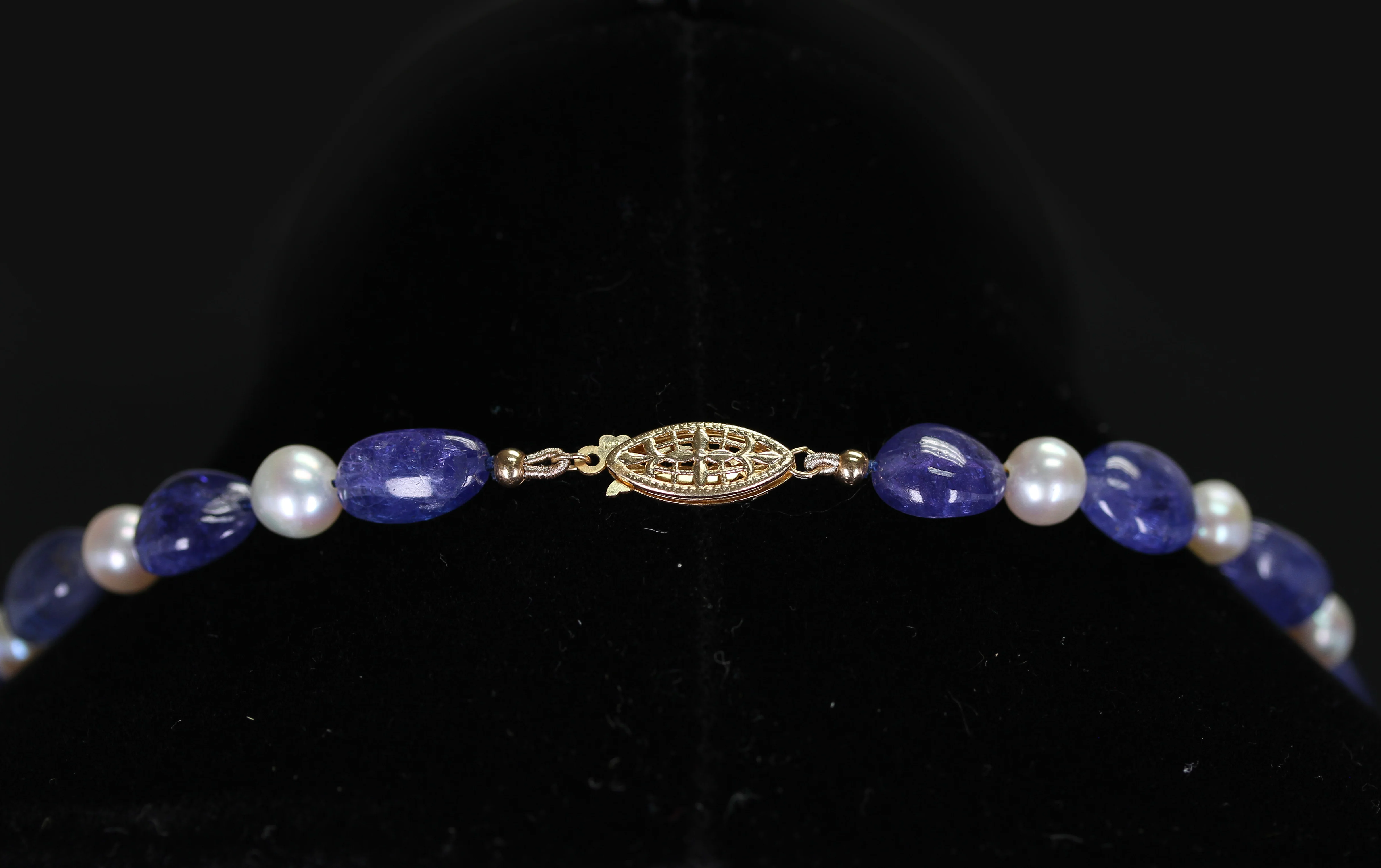 Tanzanite Tumbled Beads & Pearl Necklace, 14K Yellow Gold Clasp