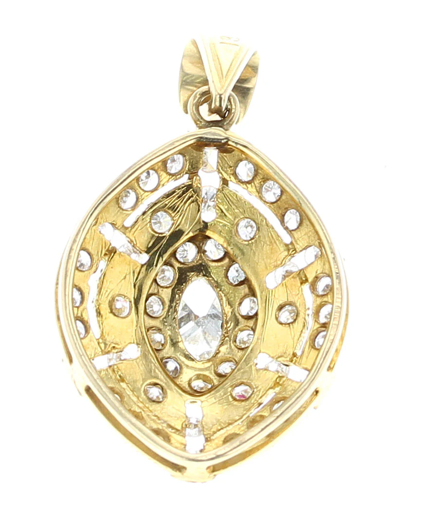 Curved Diamond and Yellow Gold Pendant, 14K- Part of Earring Set