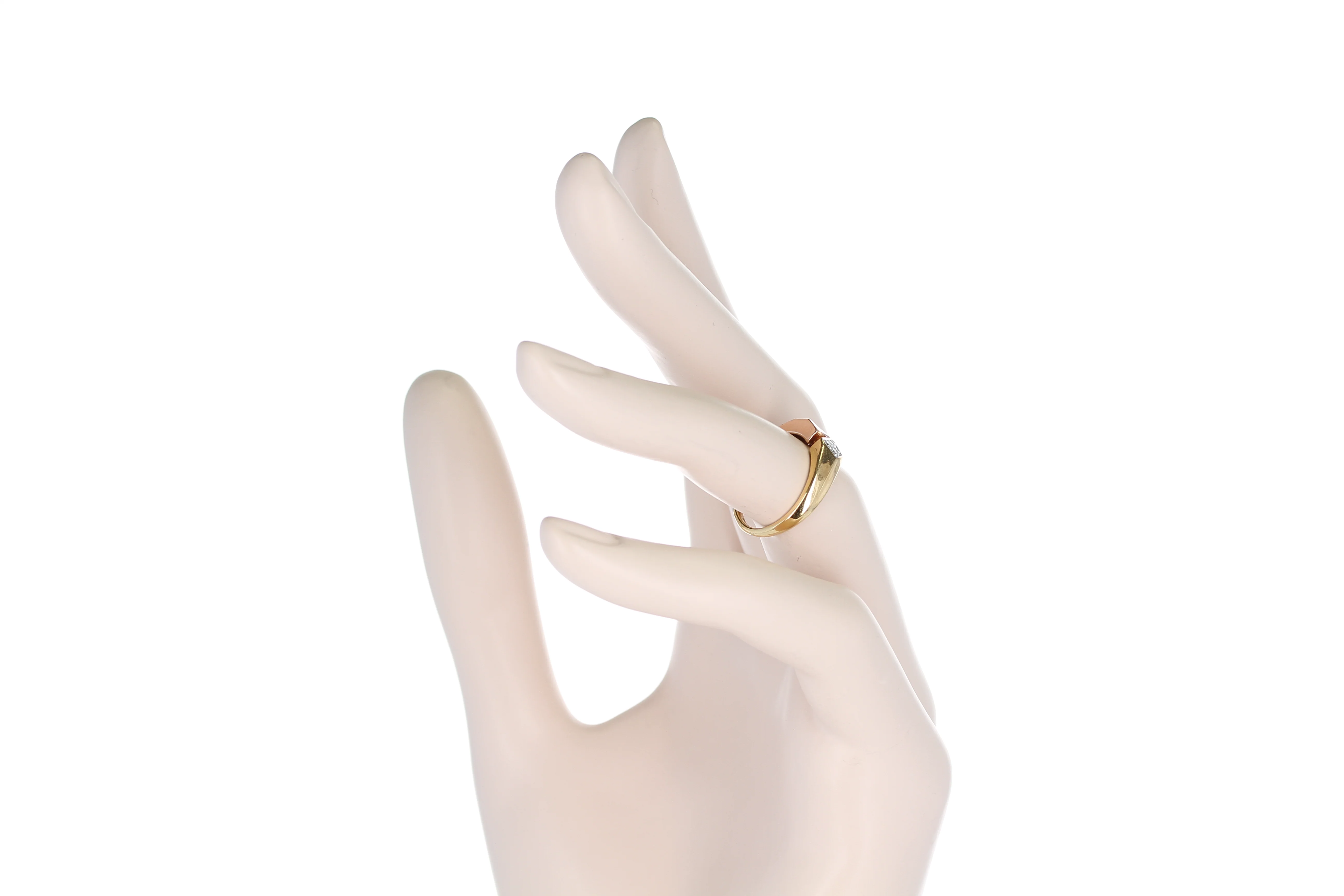 Slanted Open Yellow and Rose Two Tone 14K Gold Diamond Ring