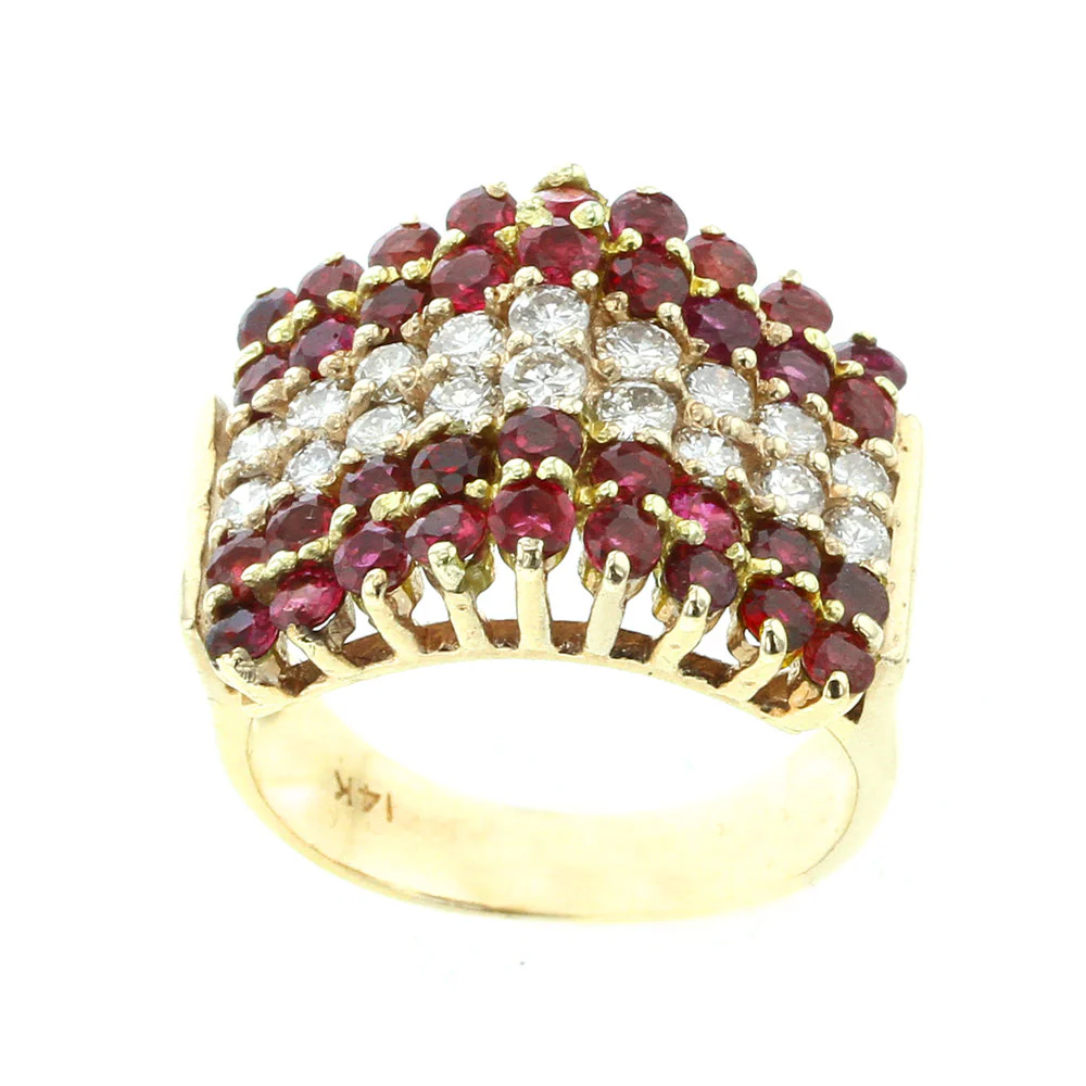Triangular Ruby and Diamond 14K Yellow Gold Ring