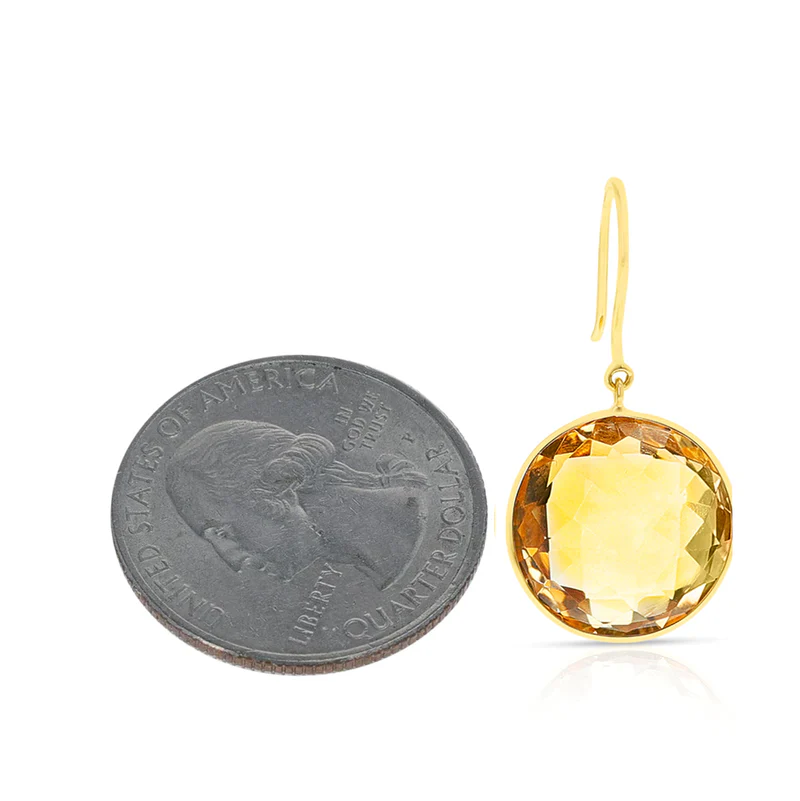 Amethyst Round Shape Dangling Earrings made in 18 Karat Yellow Gold.