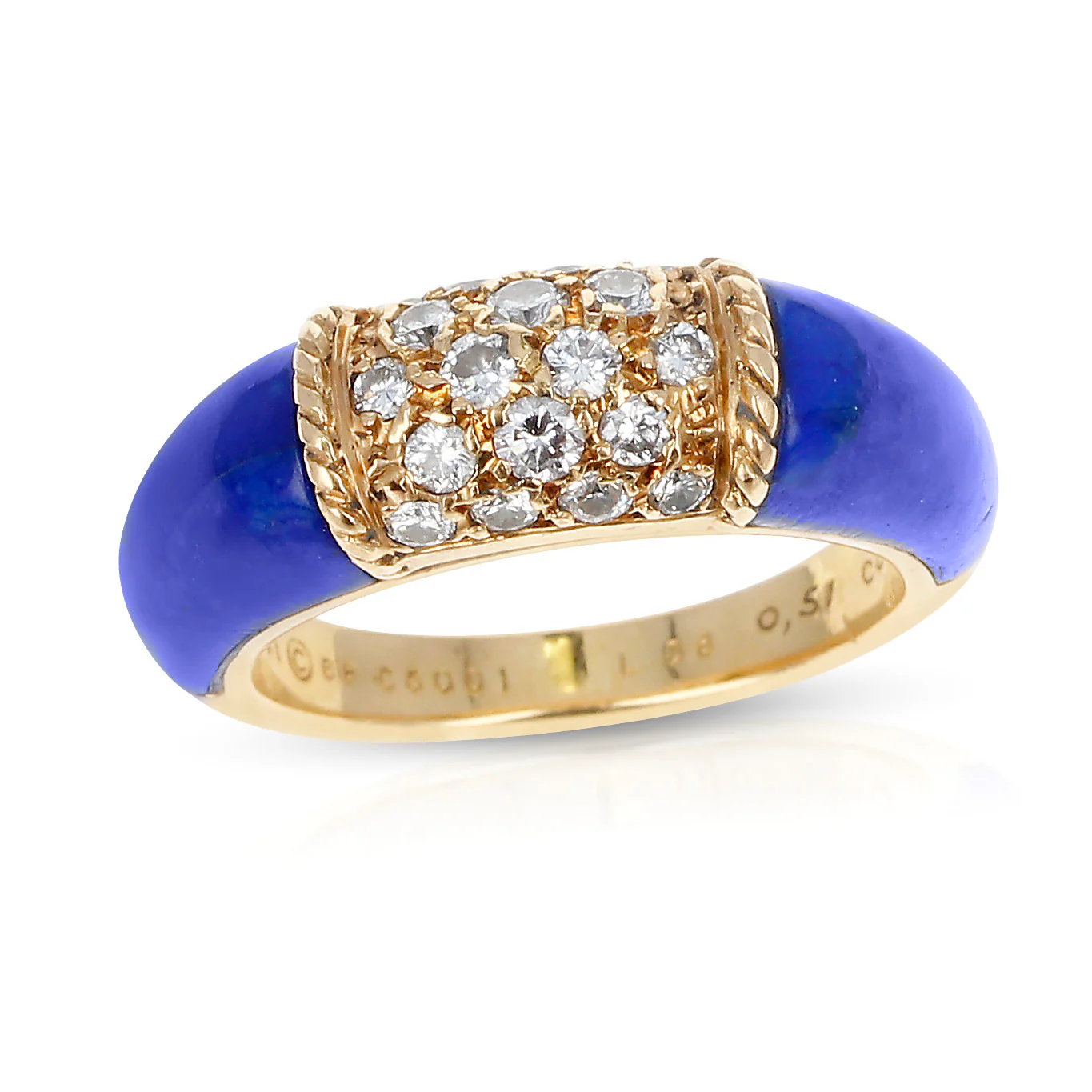 Van Cleef & Arpels Lapis and 5 Row Diamond Stacking Philippine Ring, 18K Yellow
