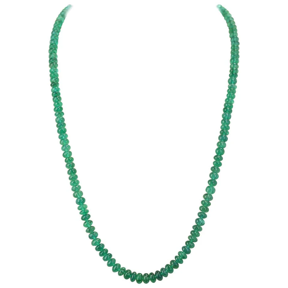 Genuine & Natural & Fine Strand of Emerald Plain Beads Necklace, 14K Yellow Gold
