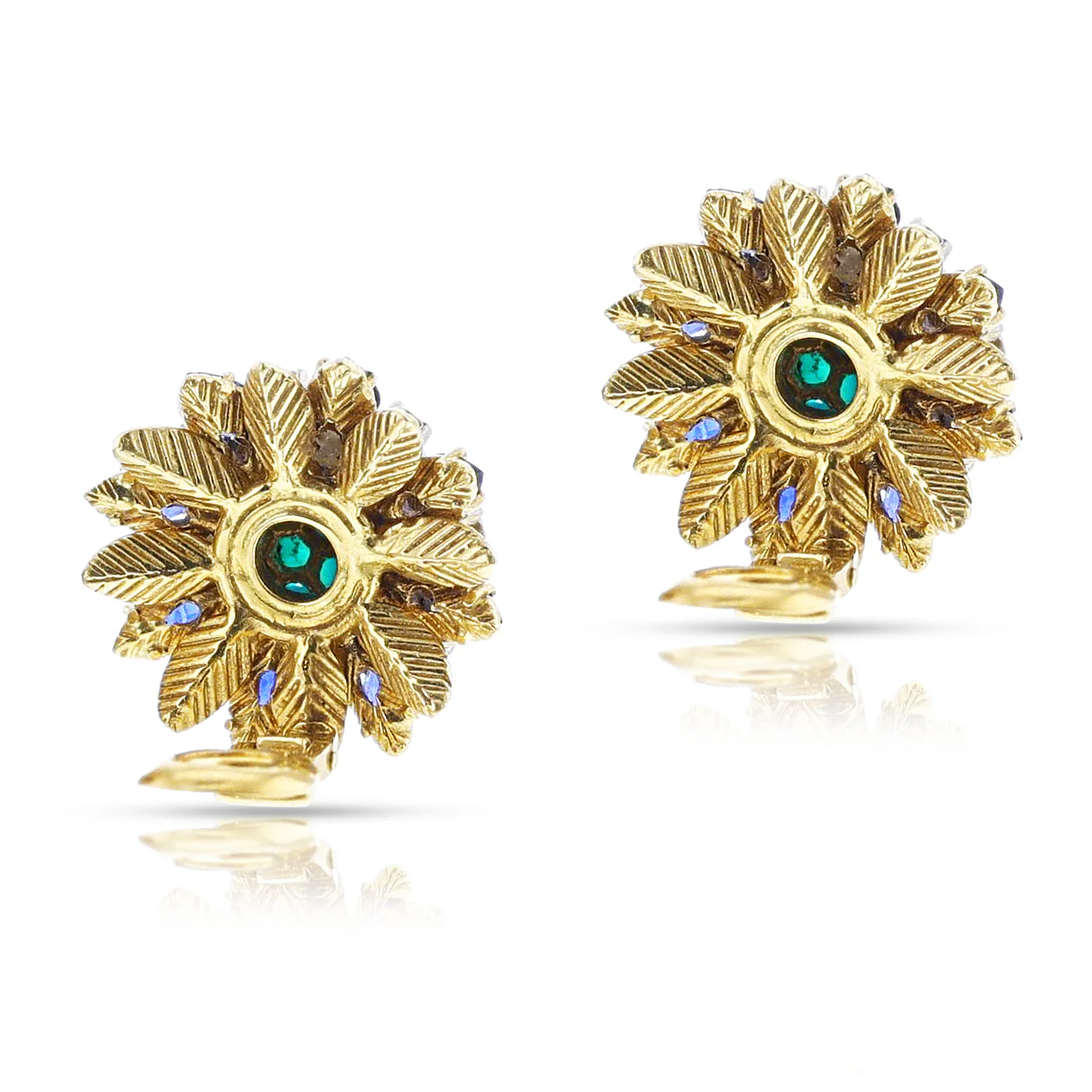 Turquoise Cabochon and Sapphire and Diamond Cluster Earrings, 18k