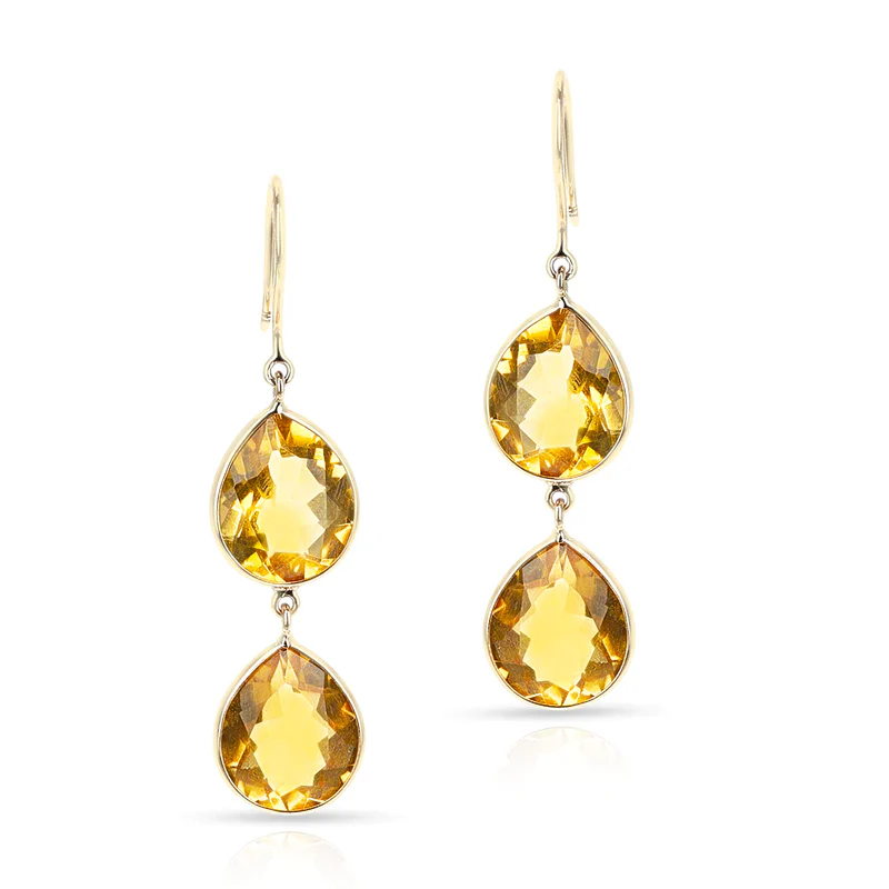 Citrine Round and Pear Shape Dangling Earrings made in 18 Karat Yellow Gold.