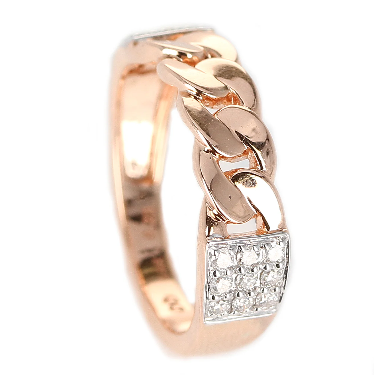 Rose Gold Rope-Style Ring with Diamonds, 14K