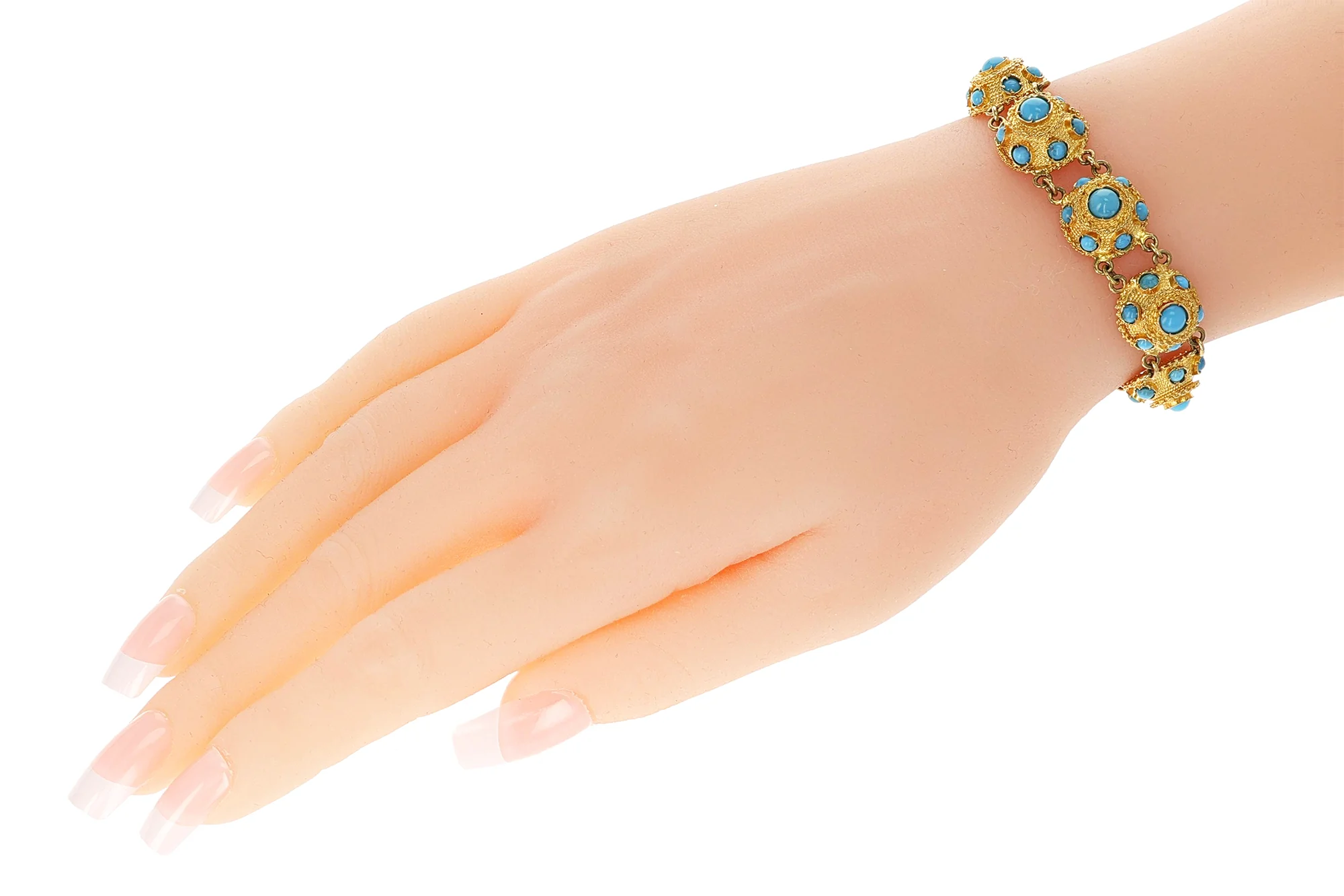 Turquoise Cabochon and Gold Bracelet, Part of Set