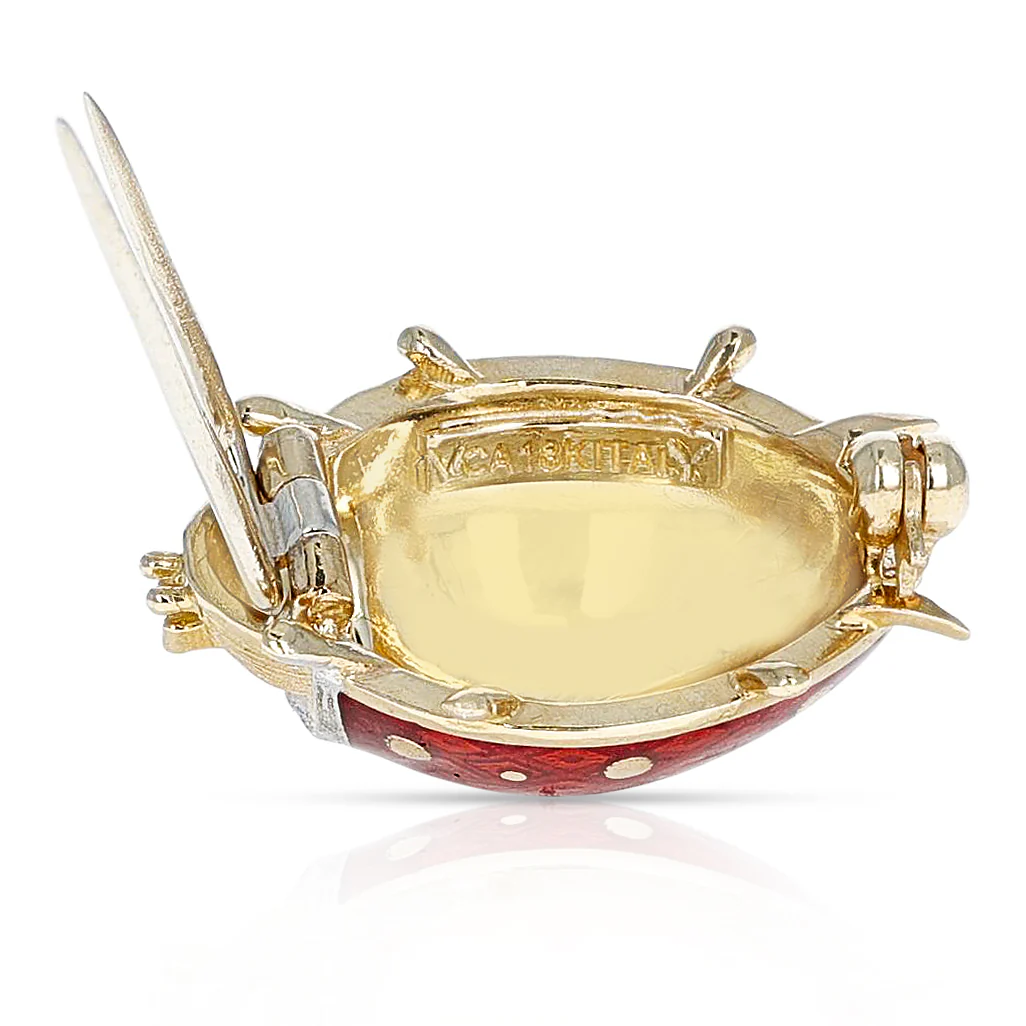 Van Cleef & Arpels Ladybug Brooch Pin with Diamonds, 18 Karat Yellow Gold