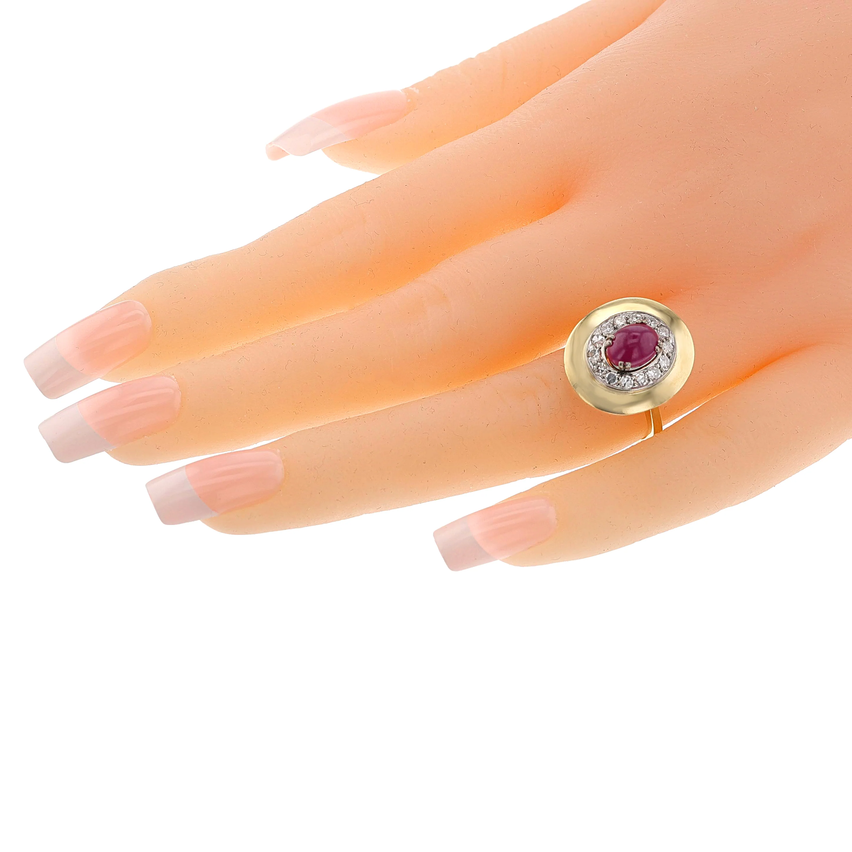 Ruby Cabochon and Diamond Ring and Earring Set, 18k and Palladium