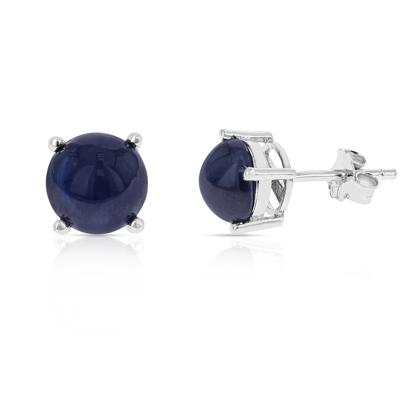 7MM Genuine Sapphire Round Cabochon Stud Earrings, Sterling Silver