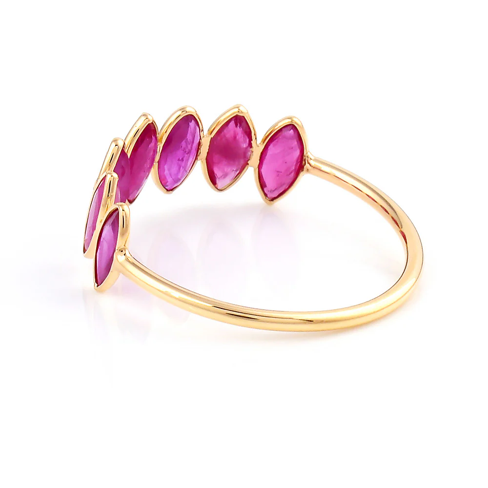 Seven Ruby Marquise Shape Ring Band, 18k Yellow Gold