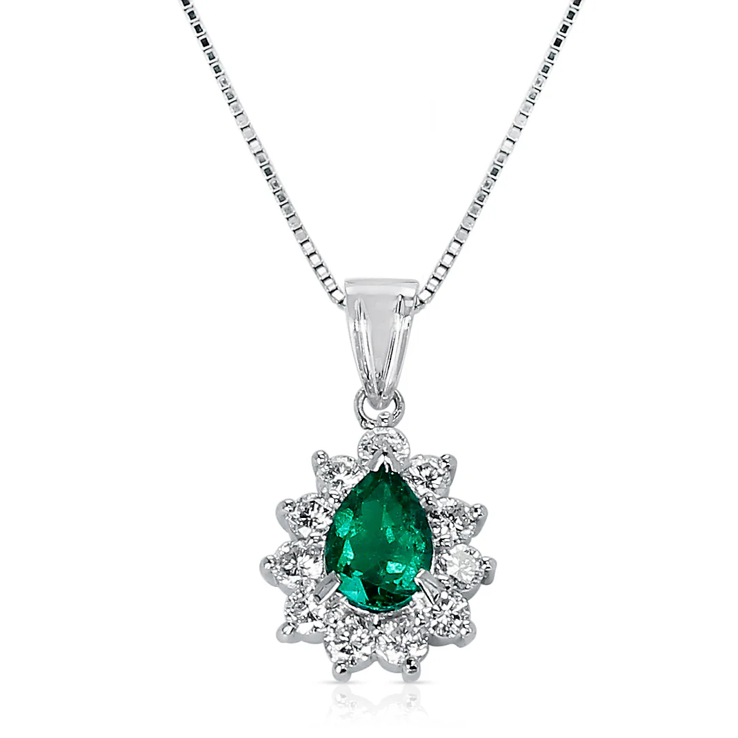 Pear-Shape Emerald and Diamonds Pendant Necklace, Platinum
