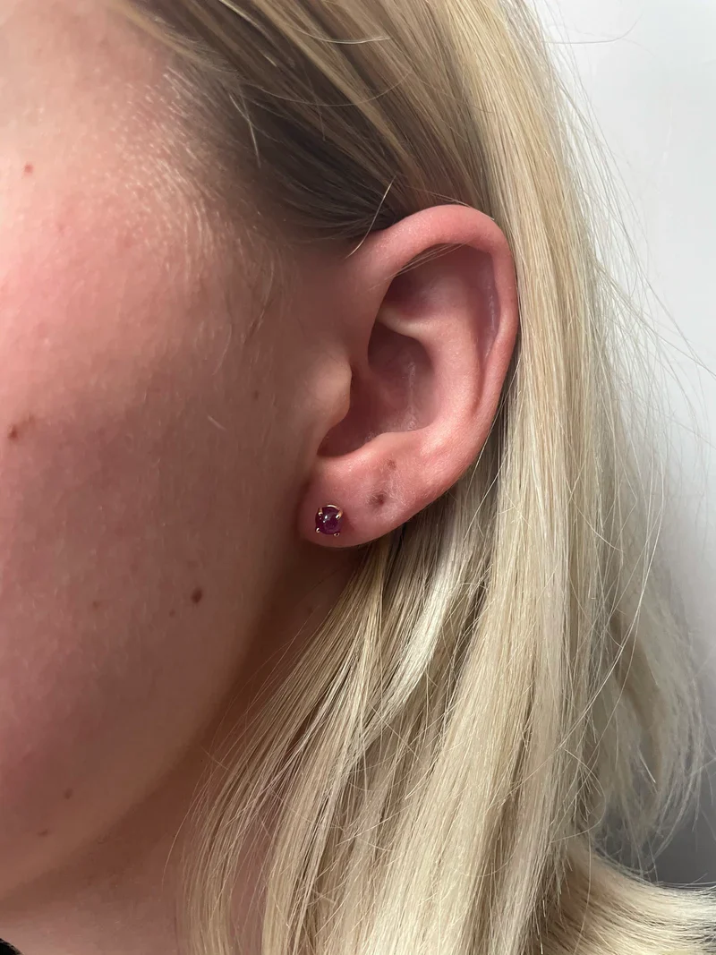 Dark Blue Sapphire Round Cabochon Stud Earrings Made in 14 Karat White Gold