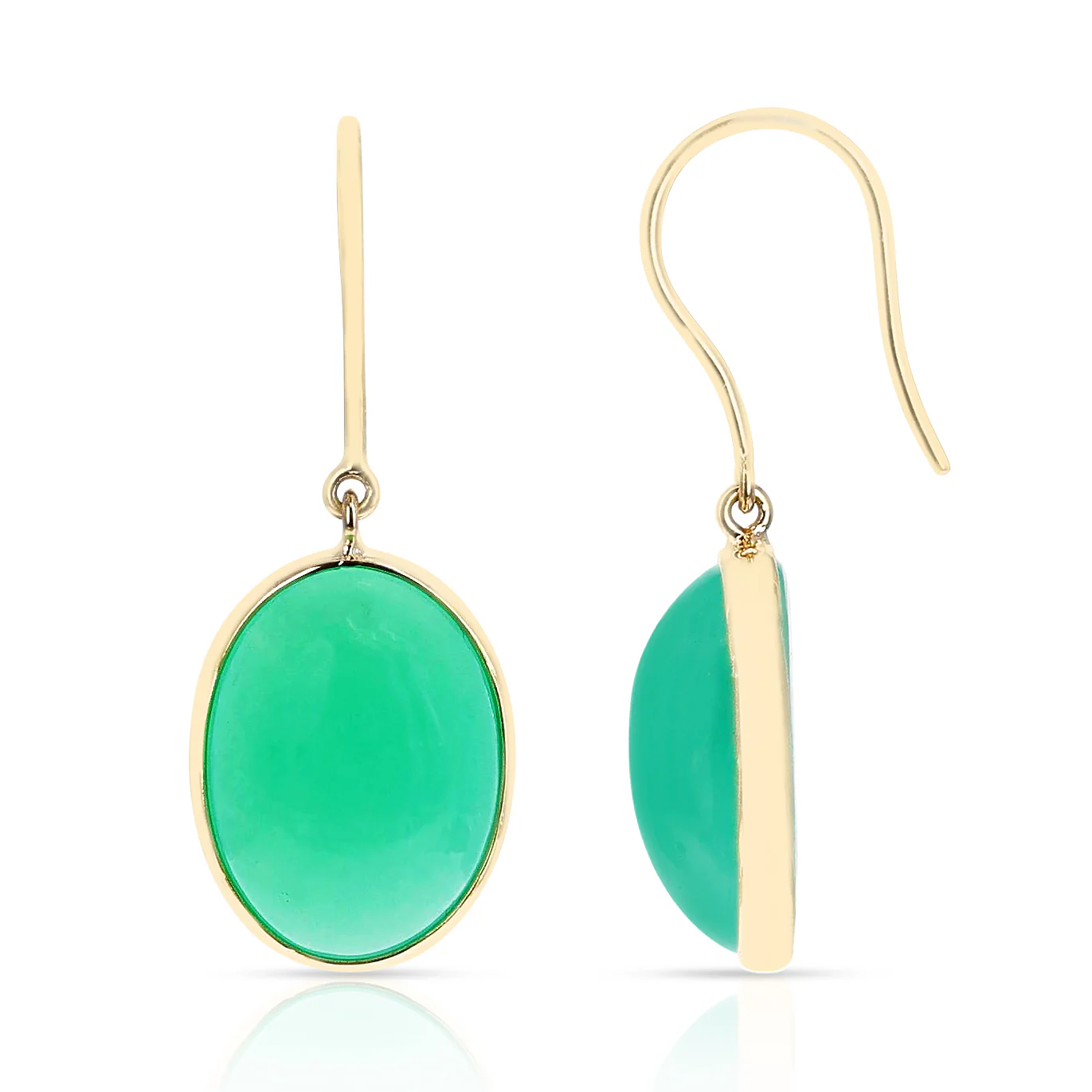 Chrysoprase Oval Shape Dangling Earrings made in 18 Karat Yellow Gold.