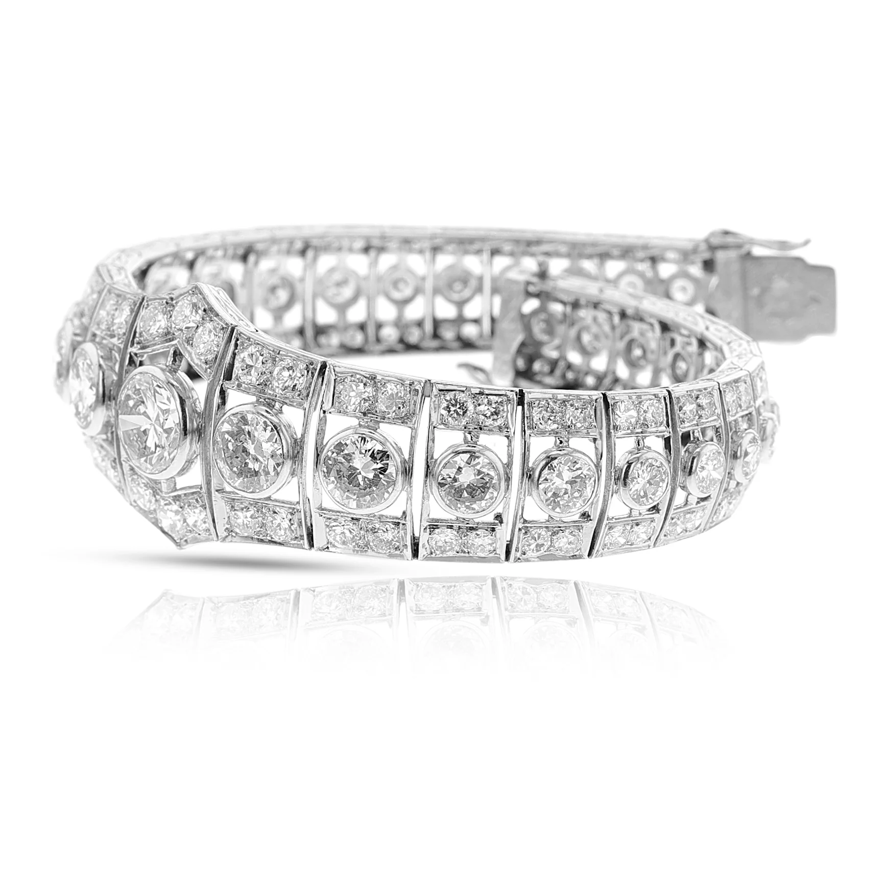 Mid-Century Old-European Cut Diamond Platinum Bracelet