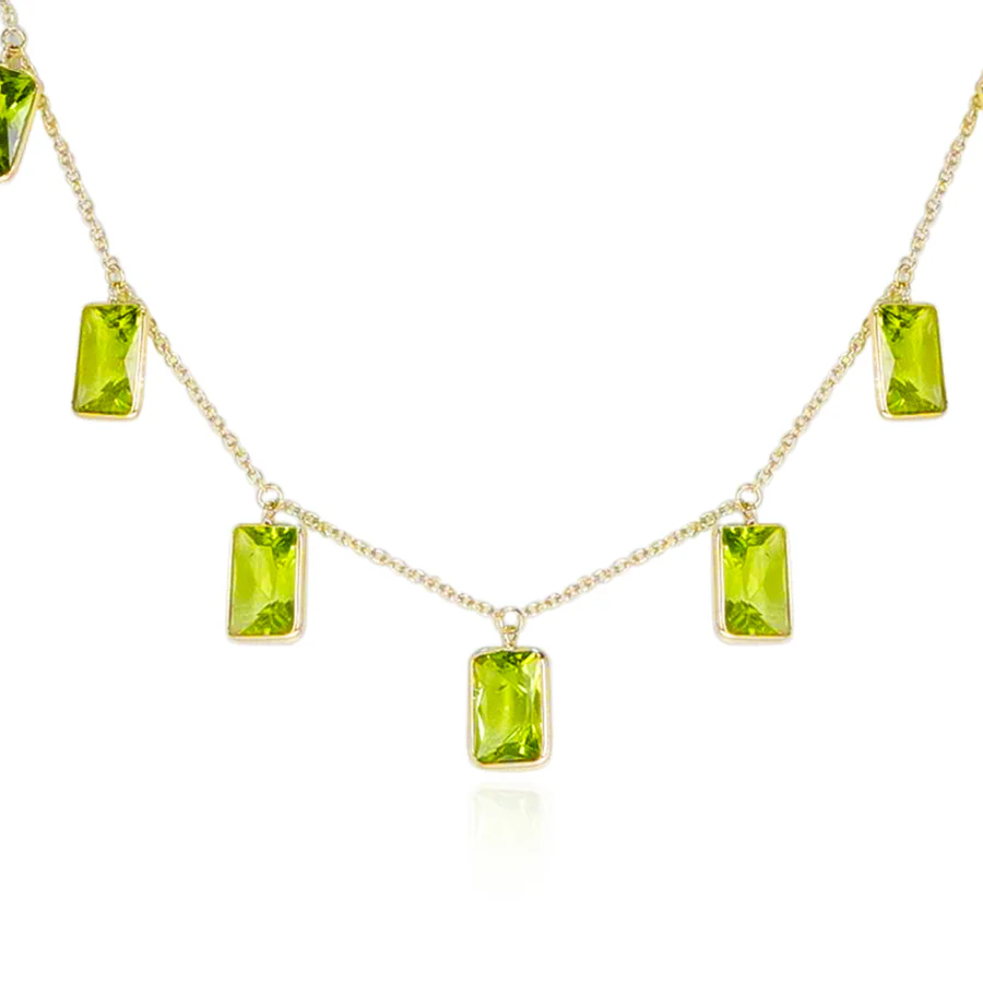 Rectangular Peridot Drop Necklace, 18K