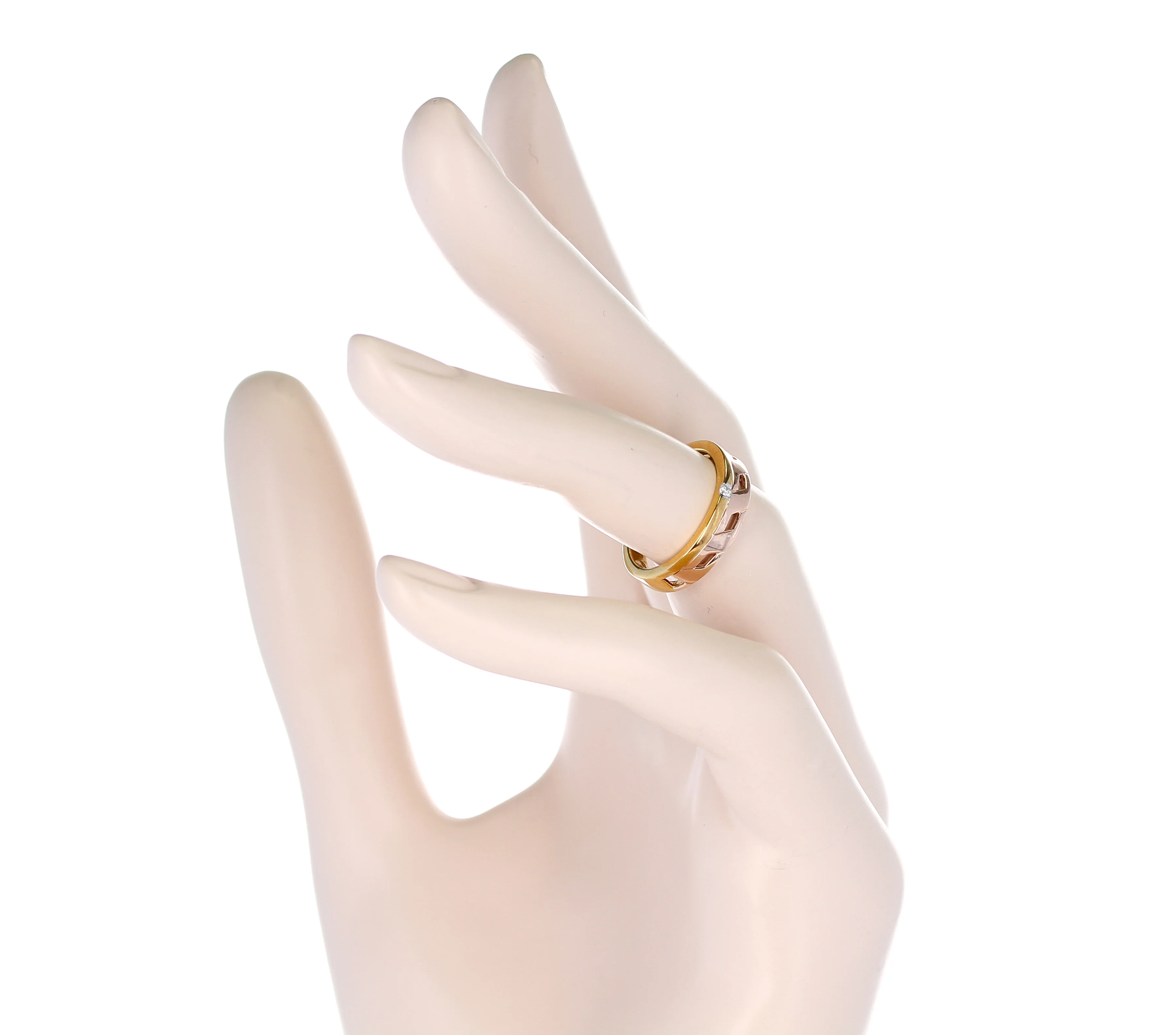 Duo Stack Ring with Fusion Yellow and Rose Gold with a Diamond, 14K