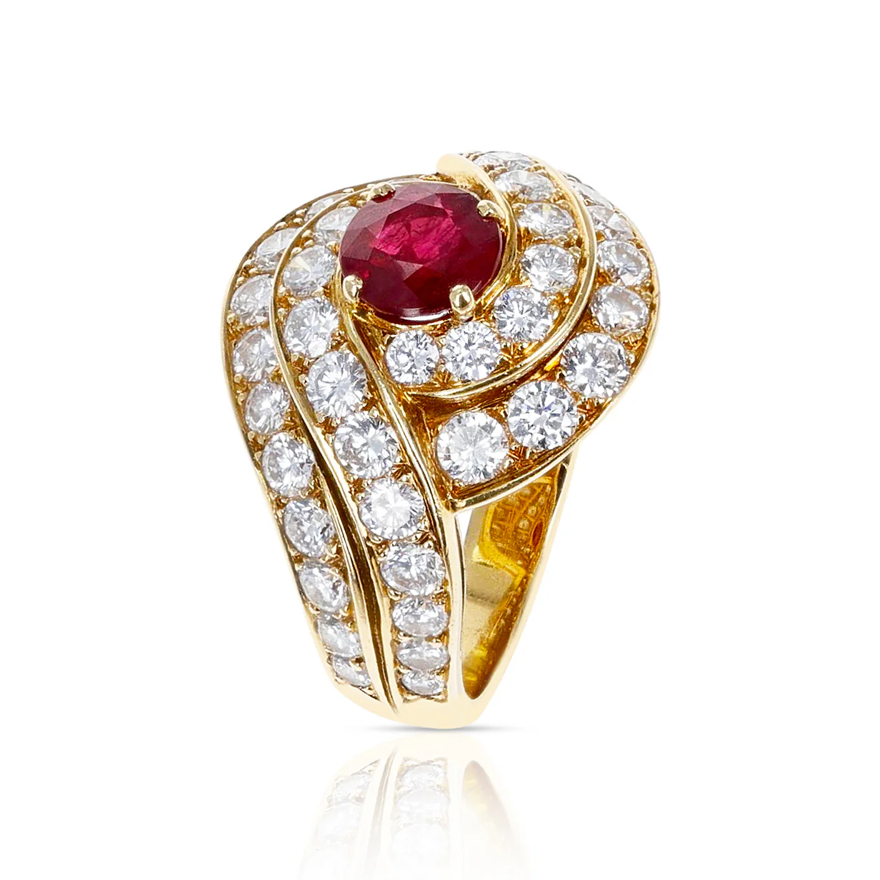 Van Cleef & Arpels 0.95 ct. Round Center Ruby and 2.10 ct. Diamond Cocktail Ring
