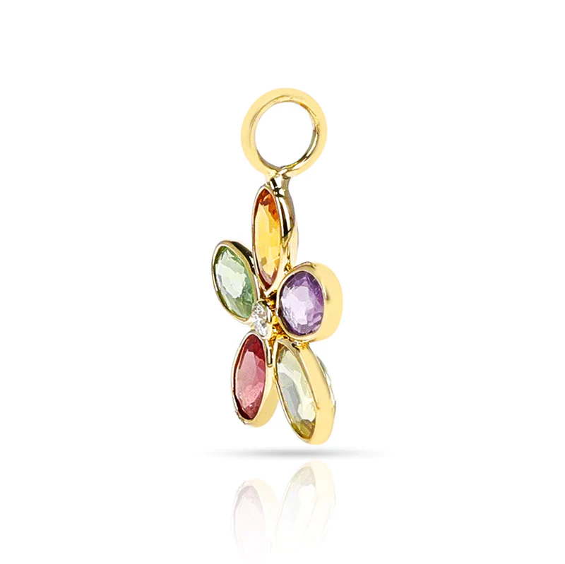 Gemstone Floral Pendant with Diamond, 18K Yellow Gold