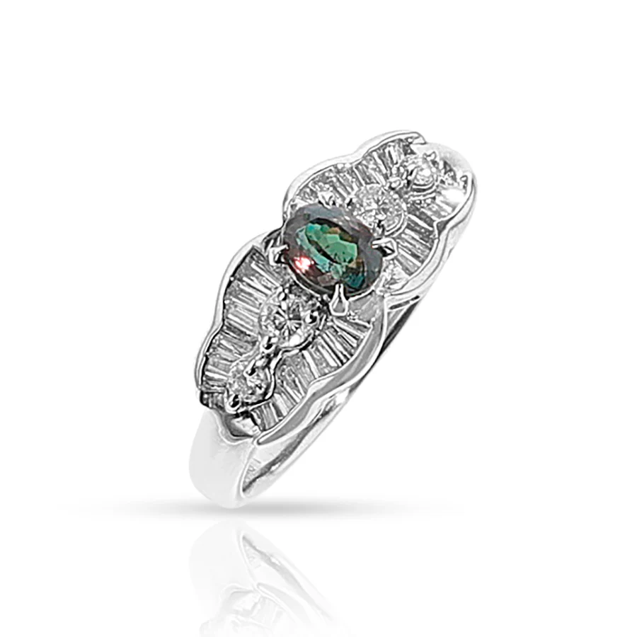 GIA Certified 0.58 ct. Brazilian Alexandrite Ring with Diamonds, Platinum