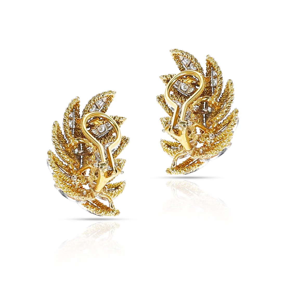Leaf-Shape Diamond Cocktail Earrings, 18K Yellow