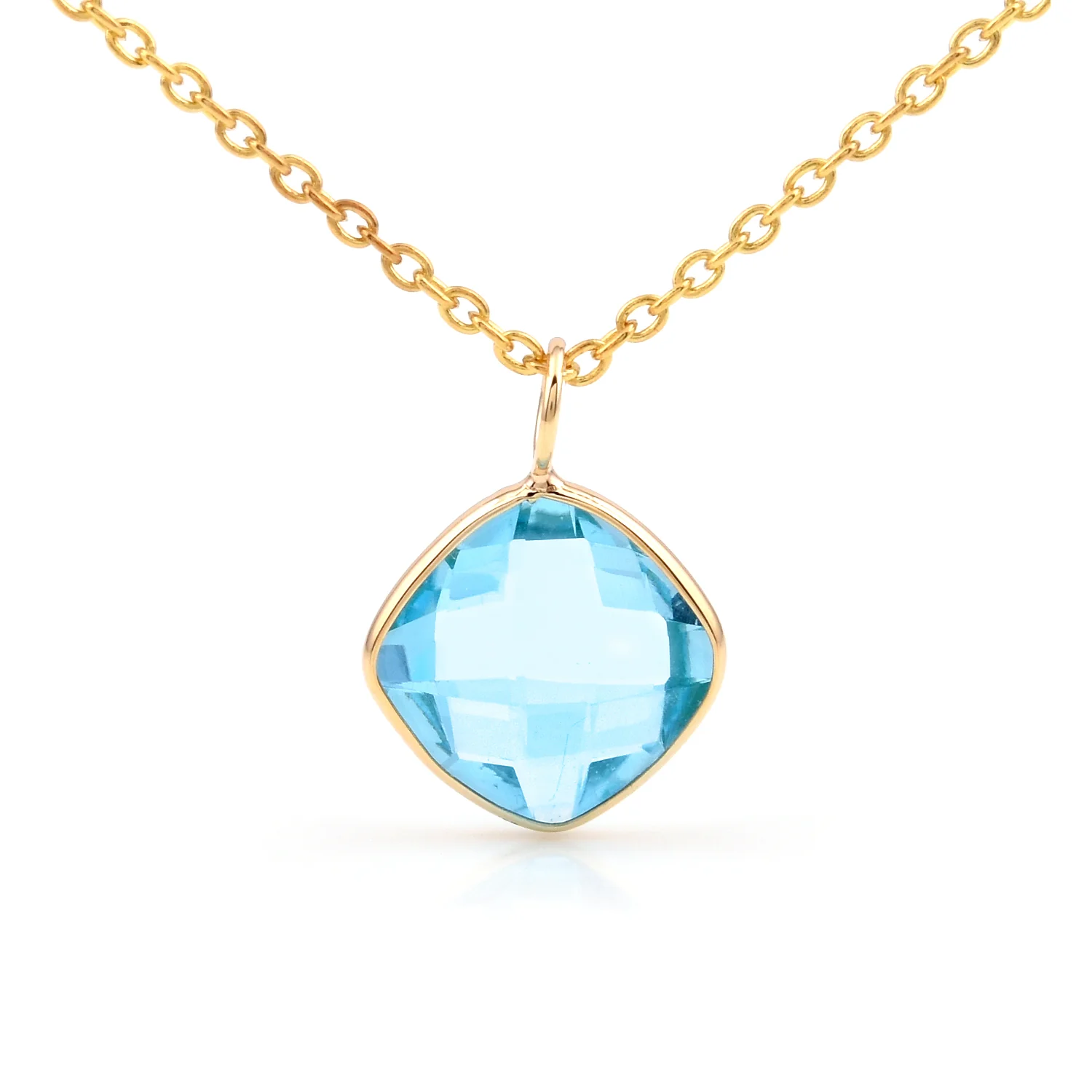 14k Yellow Gold Cushion Sky Blue Topaz Pendant
