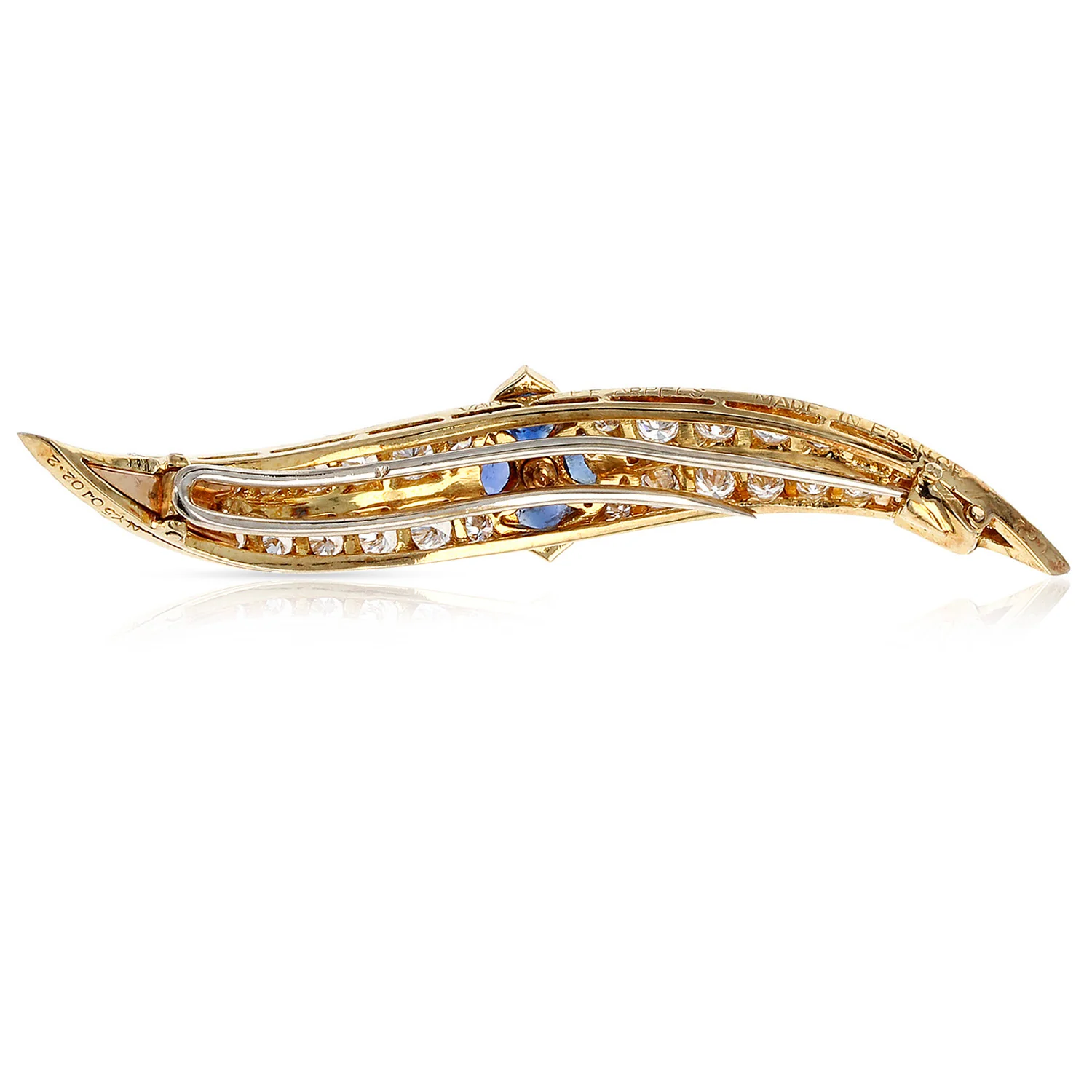 French Van Cleef & Arpels Sapphire Floral and Diamond Pin/Brooch, 18K Yellow
