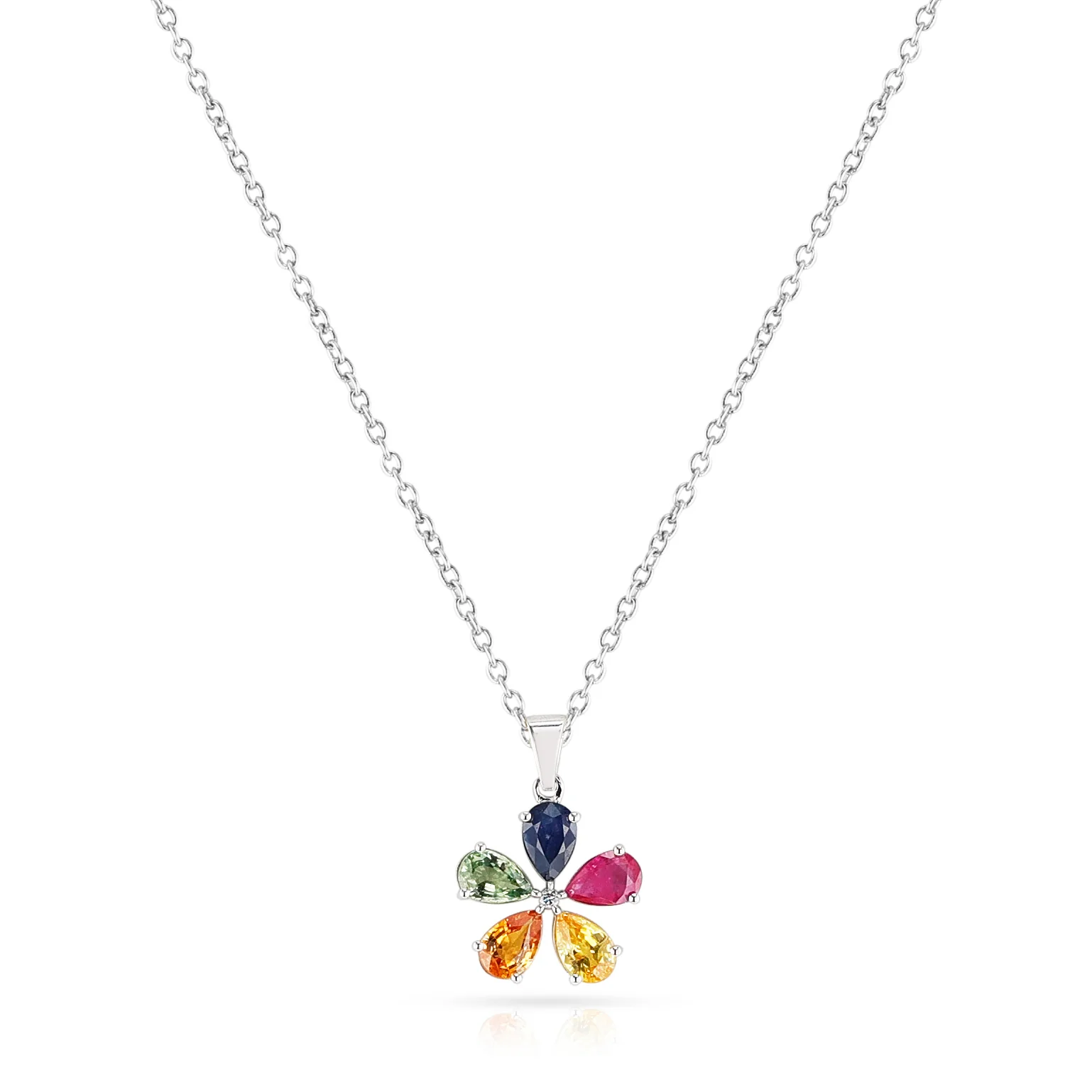 Multi-Sapphire and Diamond Flower Pendant, 14k White Gold