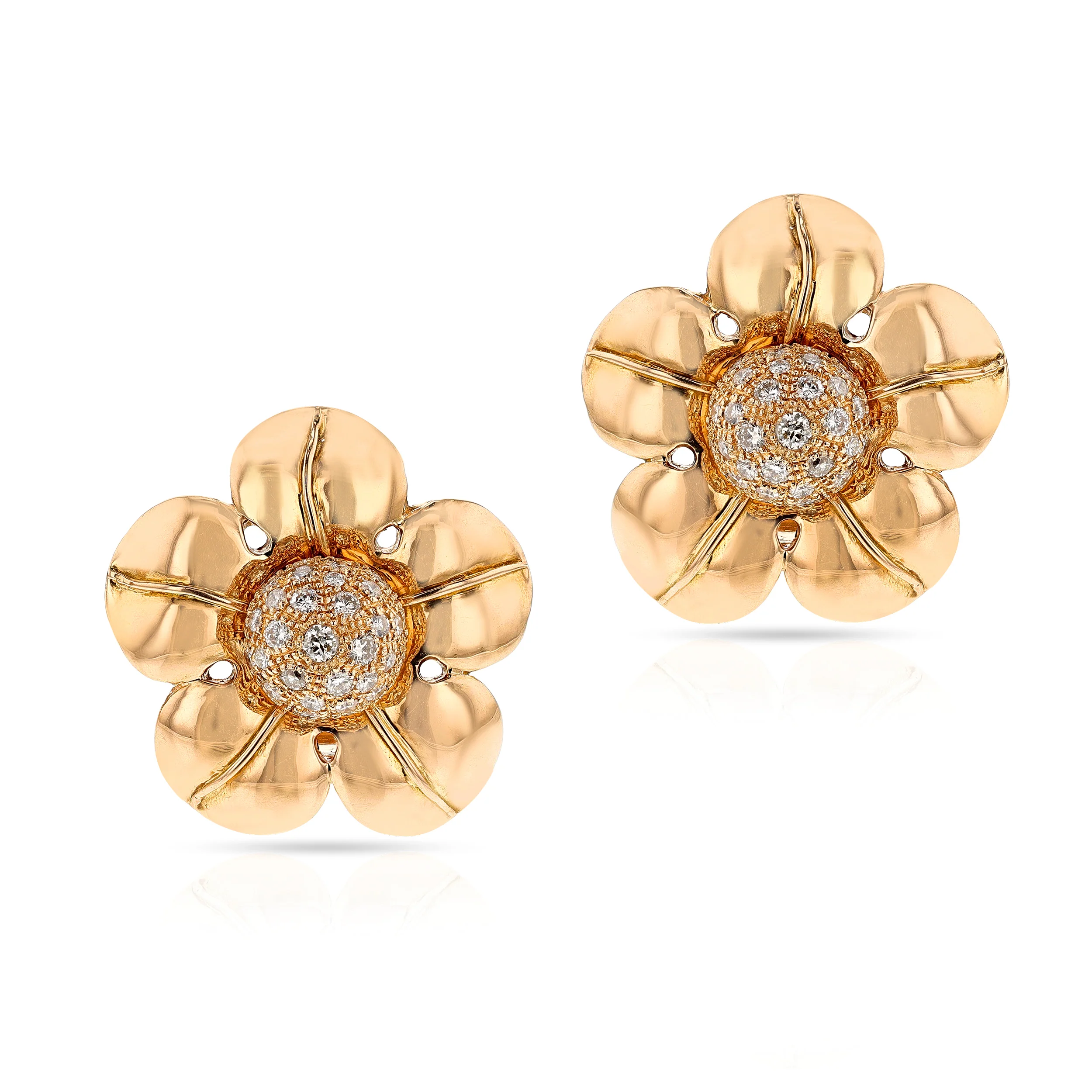 Pery et Fils Van Cleef & Arpels Floral Earrings with Gold and Diamonds, 18k