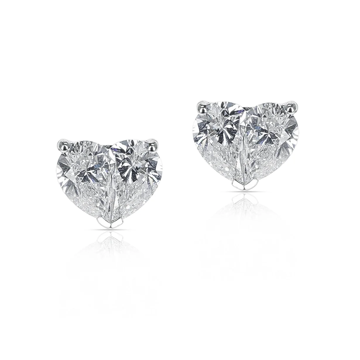 Diamond Two-Pear Heart Shape Studs, 18K White Gold