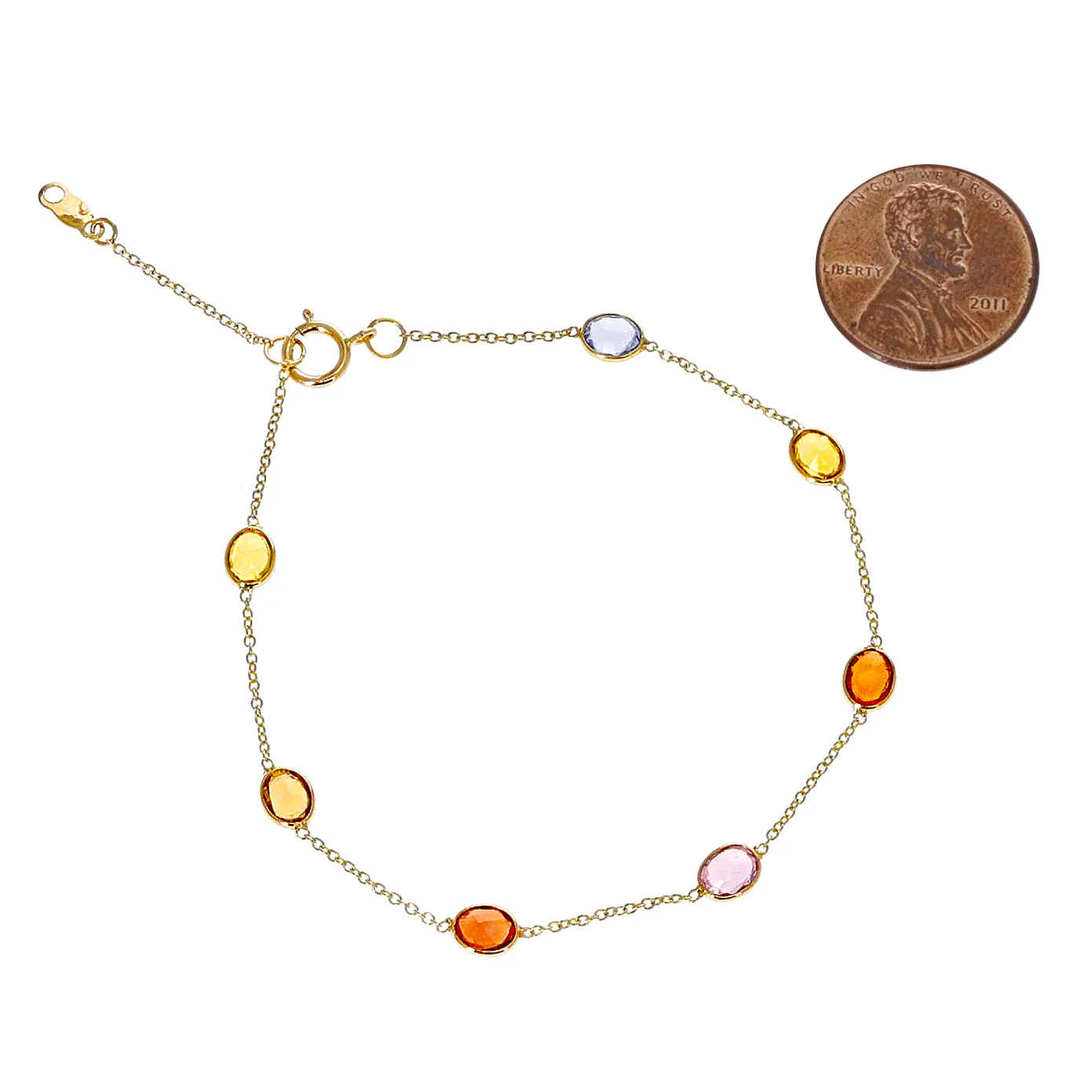 Oval Genuine Multi-Sapphire 18k Yellow Gold Bracelet