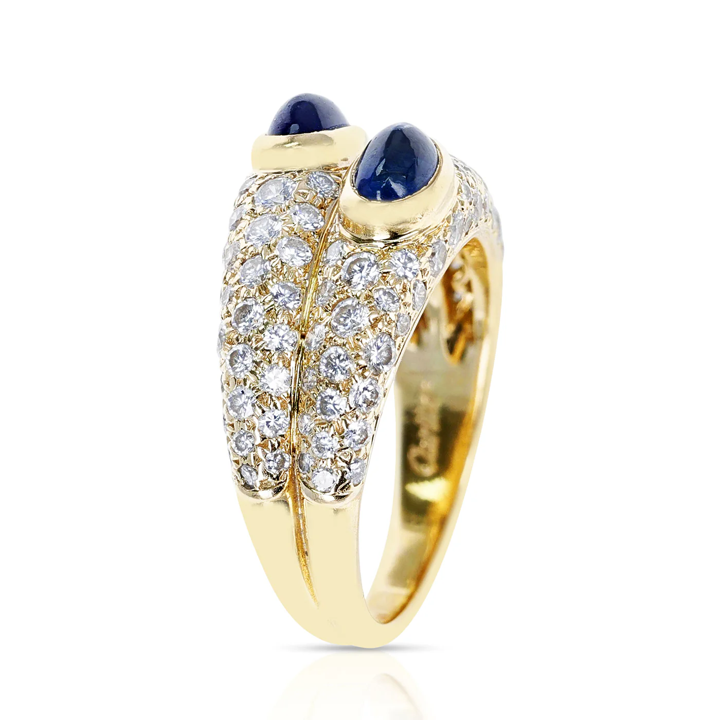 Cartier Paris Double Sapphire Cabochon and Diamond Ring, 18K Yellow Gold