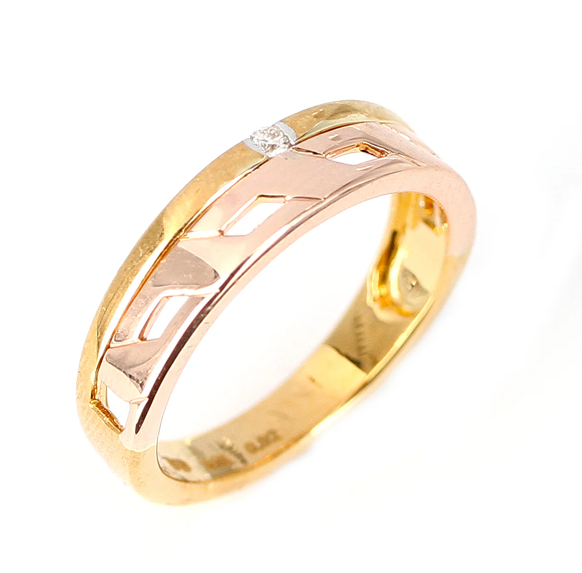 Duo Stack Ring with Fusion Yellow and Rose Gold with a Diamond, 14K