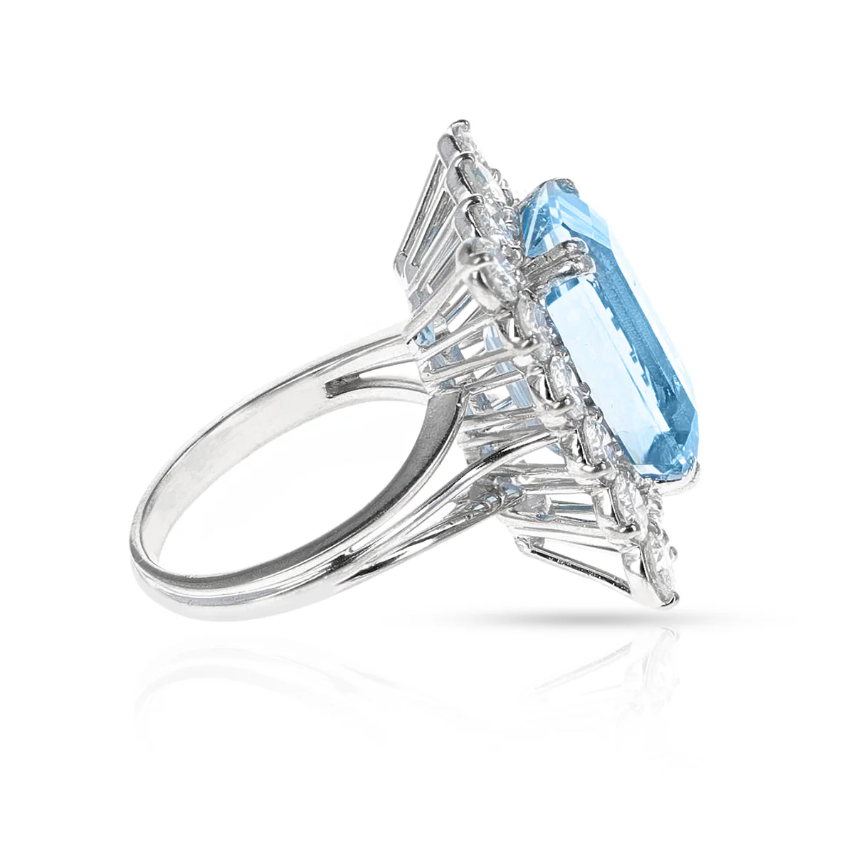 11.50 ct. Emerald-Cut Aquamarine and Diamond Cocktail Ring, 18K
