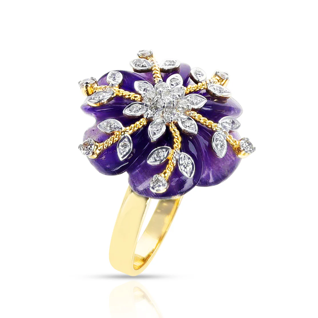 Carved Floral Amethyst Ring with Diamonds