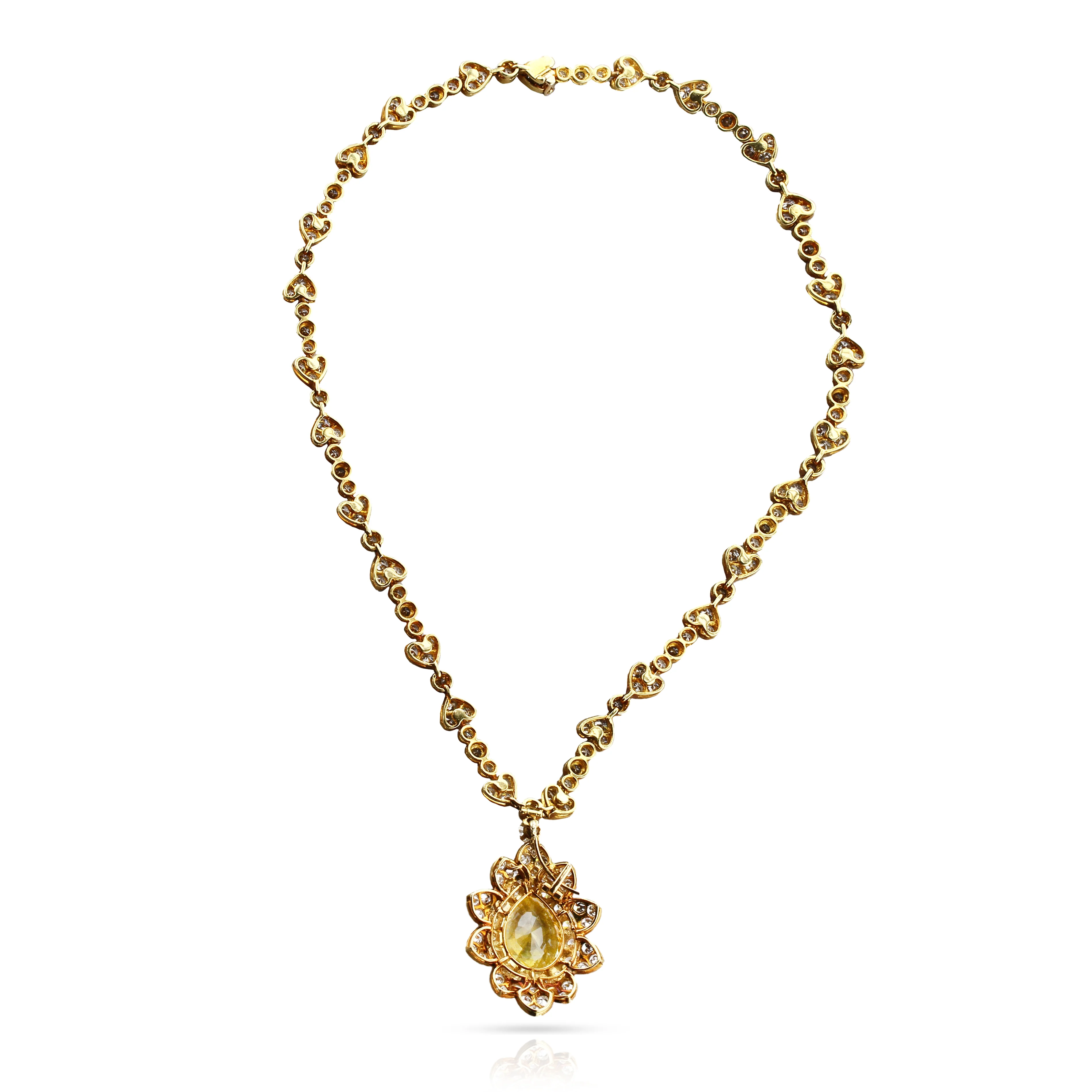 Van Cleef & Arpels 1970s No Heat Ceylon Yellow Sapphire and Diamond Necklace and Earring Set