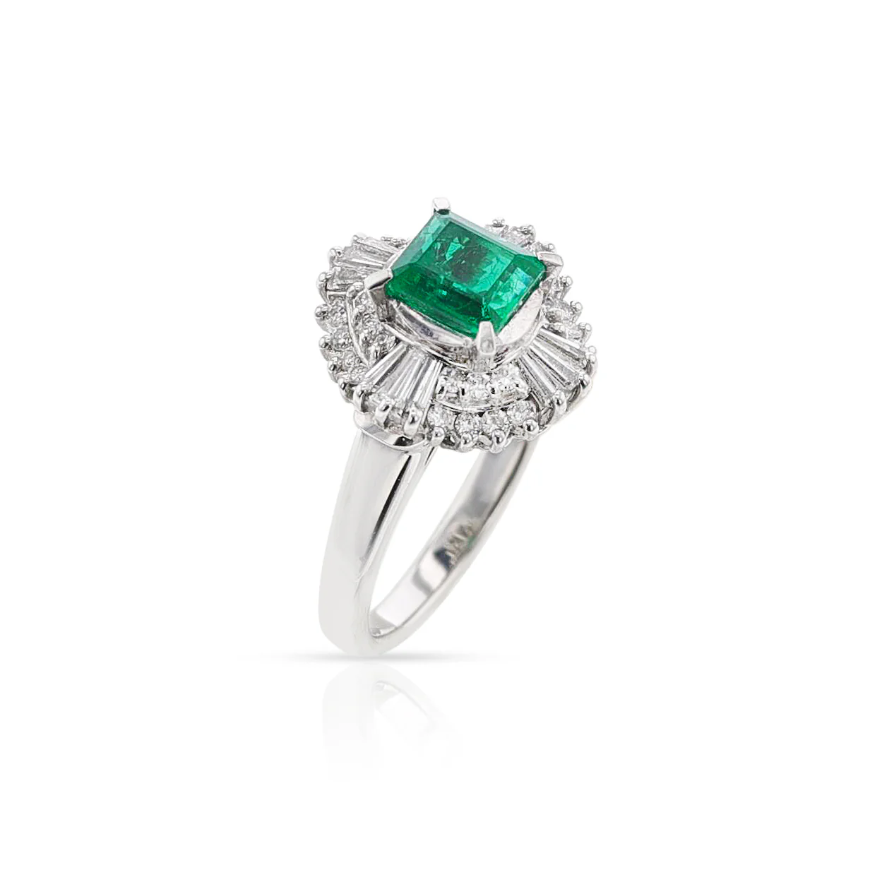 Natural Emerald Step-Cut Emerald Ring with 0.54 carats of Diamonds